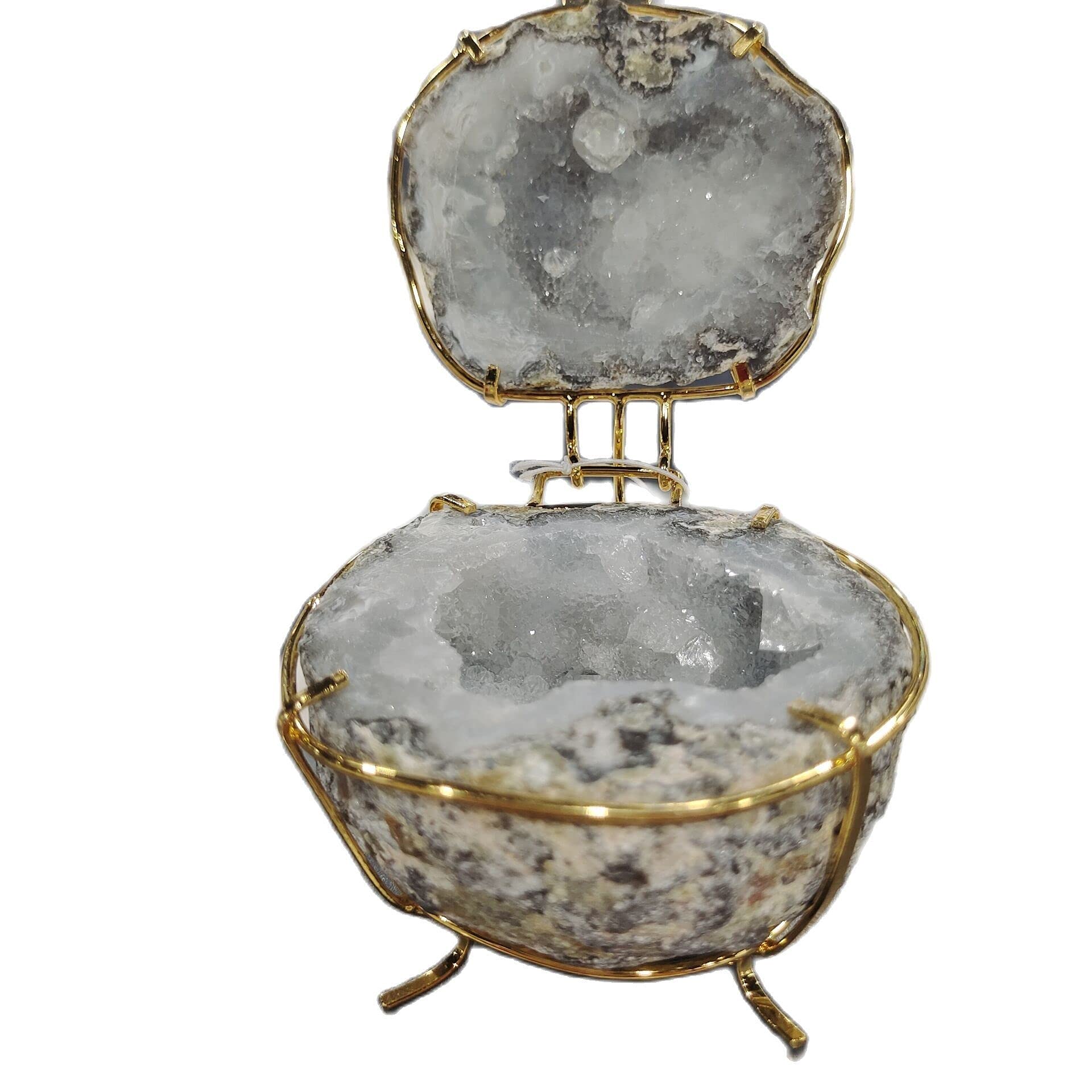 Handmade Natural Agate Geode Jewelry Box - Rough Agate Cornucopia with Quartz Cluster | Healing Crystal Ring Holder | Unique Women's Jewelry Gift for Home Decor & Spiritual Healing