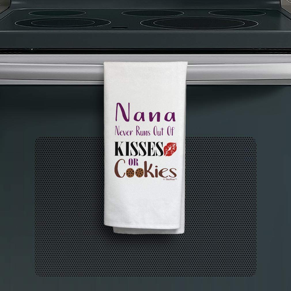 Best Nana Ever Gift Set - 6 Pack Kitchen Tea Towels with 'Nana Never Runs Out of Kisses or Cookies' Design - White Cotton Dish Towels for Baking, Cooking & Home Decor