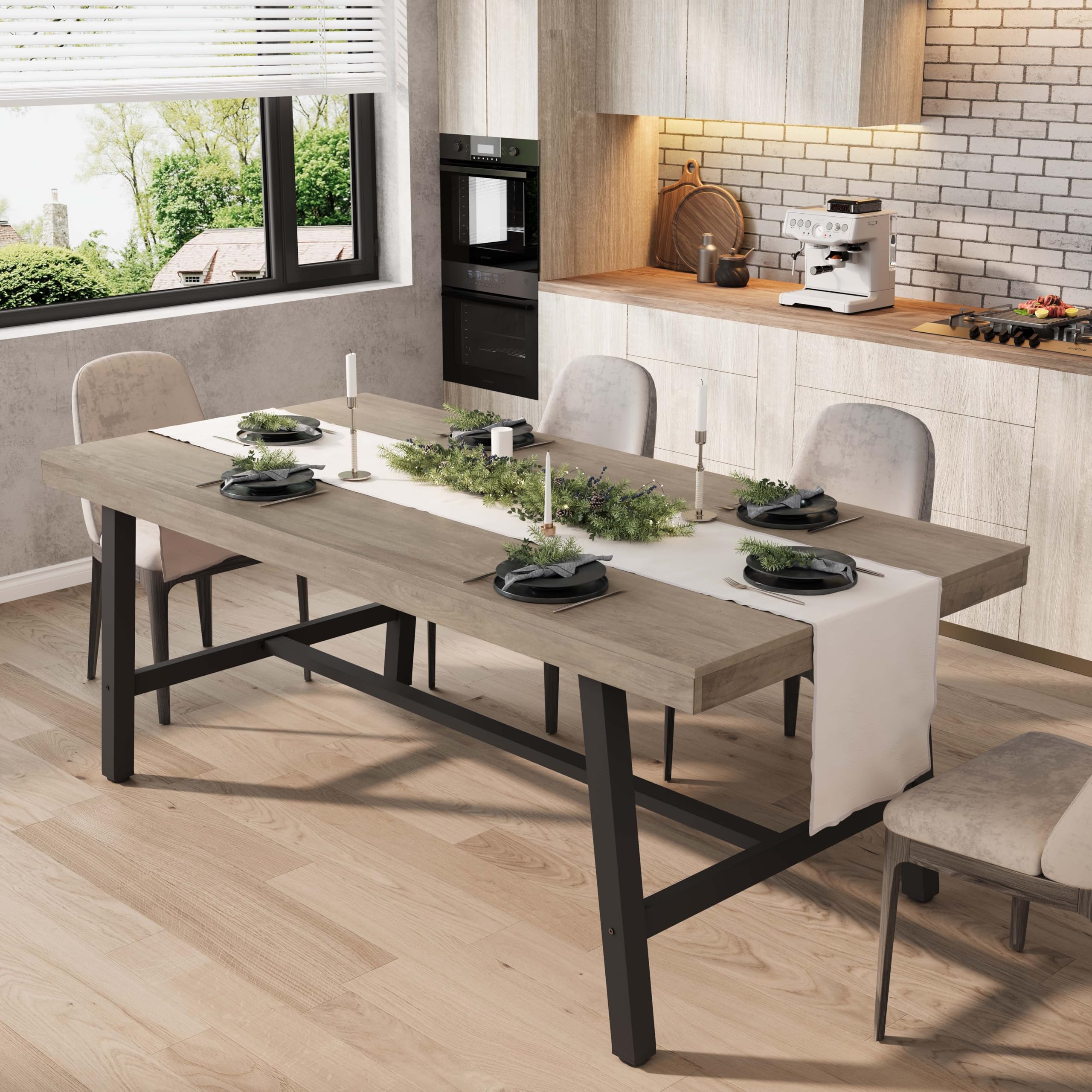 70.87 Inch Industrial Dining Table for 6-8 People - Solid Wood Kitchen Table with Sturdy Metal Frame & Rustic Brown Finish (Grey, Large) - Perfect for Farmhouse Kitchens, Restaurants, and Open Concept Dining Areas