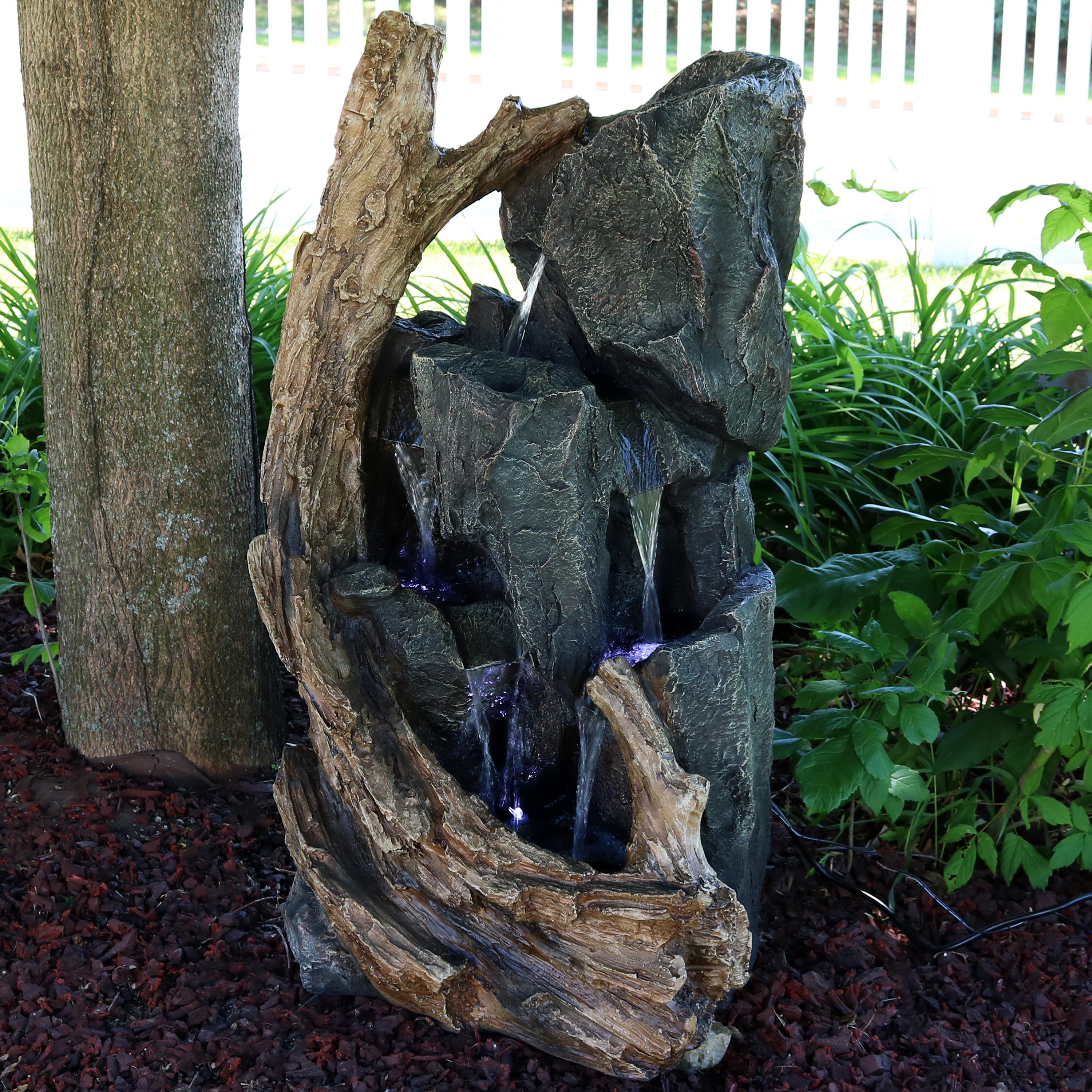 Sunnydaze Cascading Mountainside Outdoor Fountain with LED Light - 35