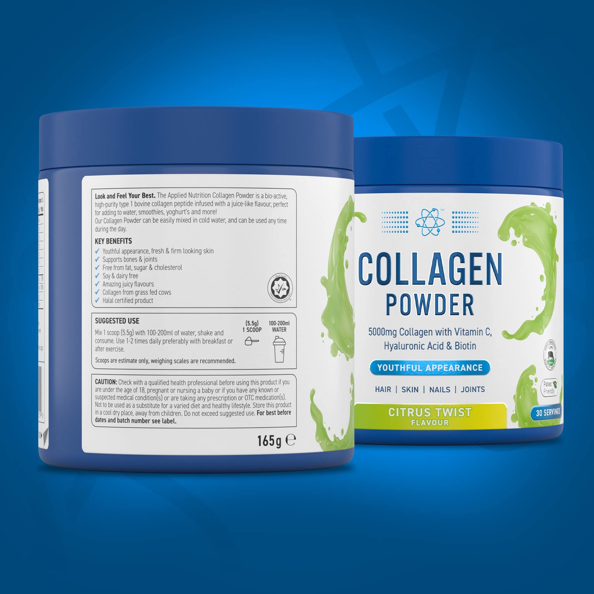 Applied Nutrition Collagen Powder - Citrus Twist 165g | Hydrolyzed Collagen Peptides for Skin, Hair & Nail Health | Perfect for Smoothies, Coffee & Post-Workout Recovery