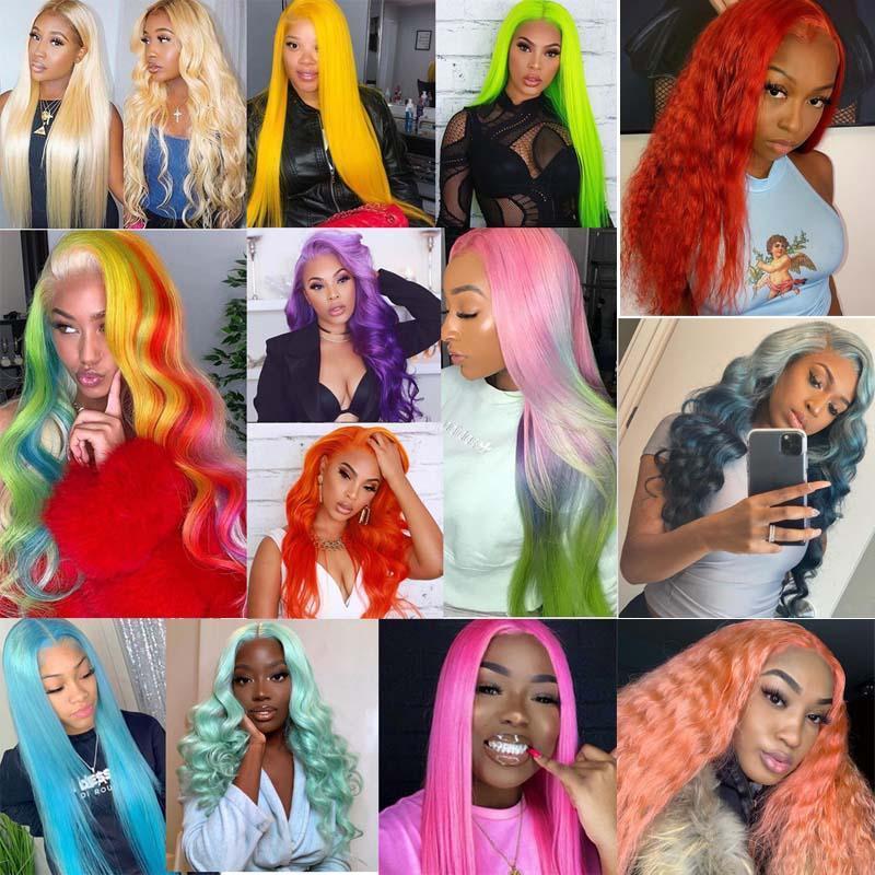 Eullair Customized Rainbow Colored Lace Front Human Hair Wig for Parties, Cosplay & Special Events | Natural-Looking Synthetic Hairpiece for Women
