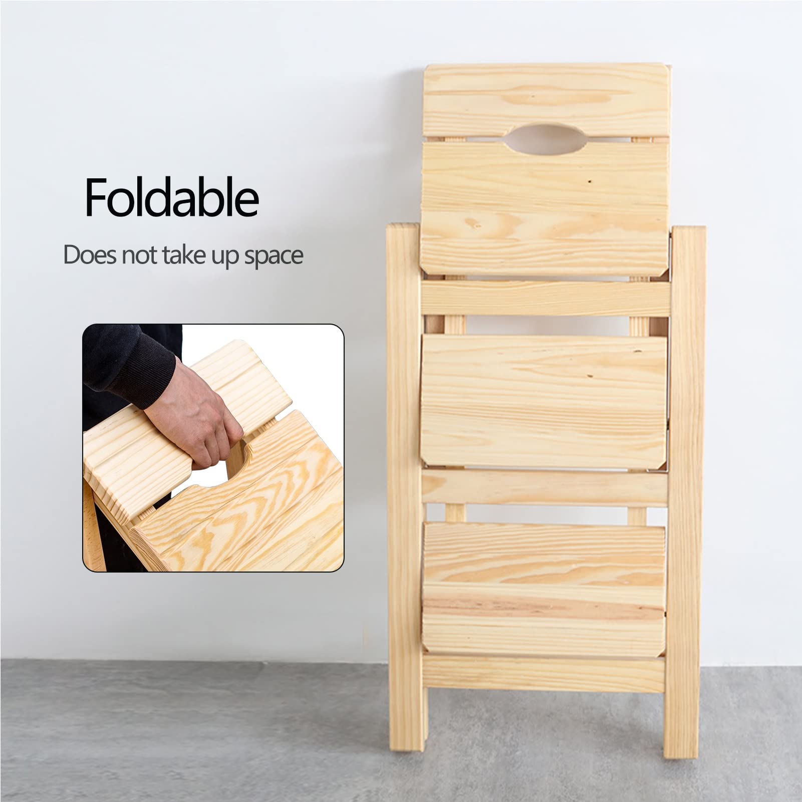 FADUNI 3-Step Foldable Wooden Step Stool - Portable Ladder Stool for Home, Kitchen, Library - Multifunctional Folding Chair & Shelf - Perfect for Reaching High Shelves, Organizing, and Household Use