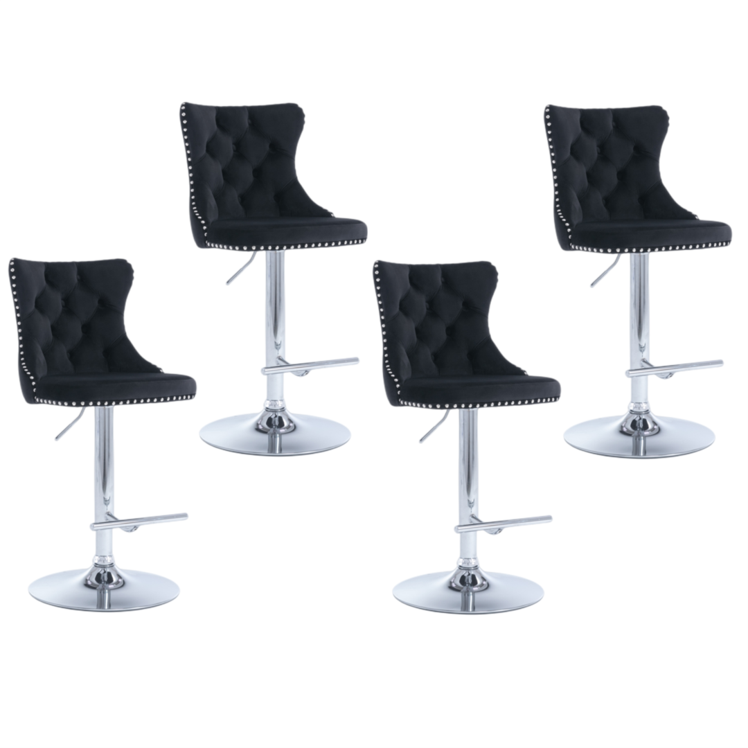 Adjustable Swivel Bar Stools with Footrest - 4 Pack Velvet Upholstered Bar Stools with Chrome Base & Studded Design for Kitchen Island, Home Bar & Dining Room