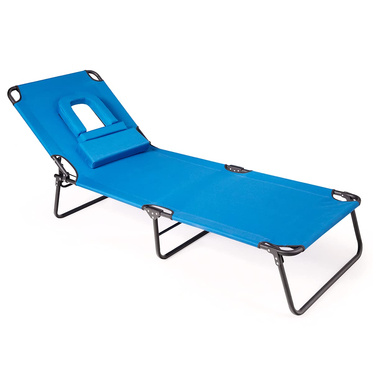 Giantex Adjustable Reclining Beach Lounge Chair with Face Hole - 3 Position Folding Patio Chaise for Sunbathing, Outdoor Relaxation, Poolside & Backyard Use - Lightweight Lawn Chair (Navy Blue)