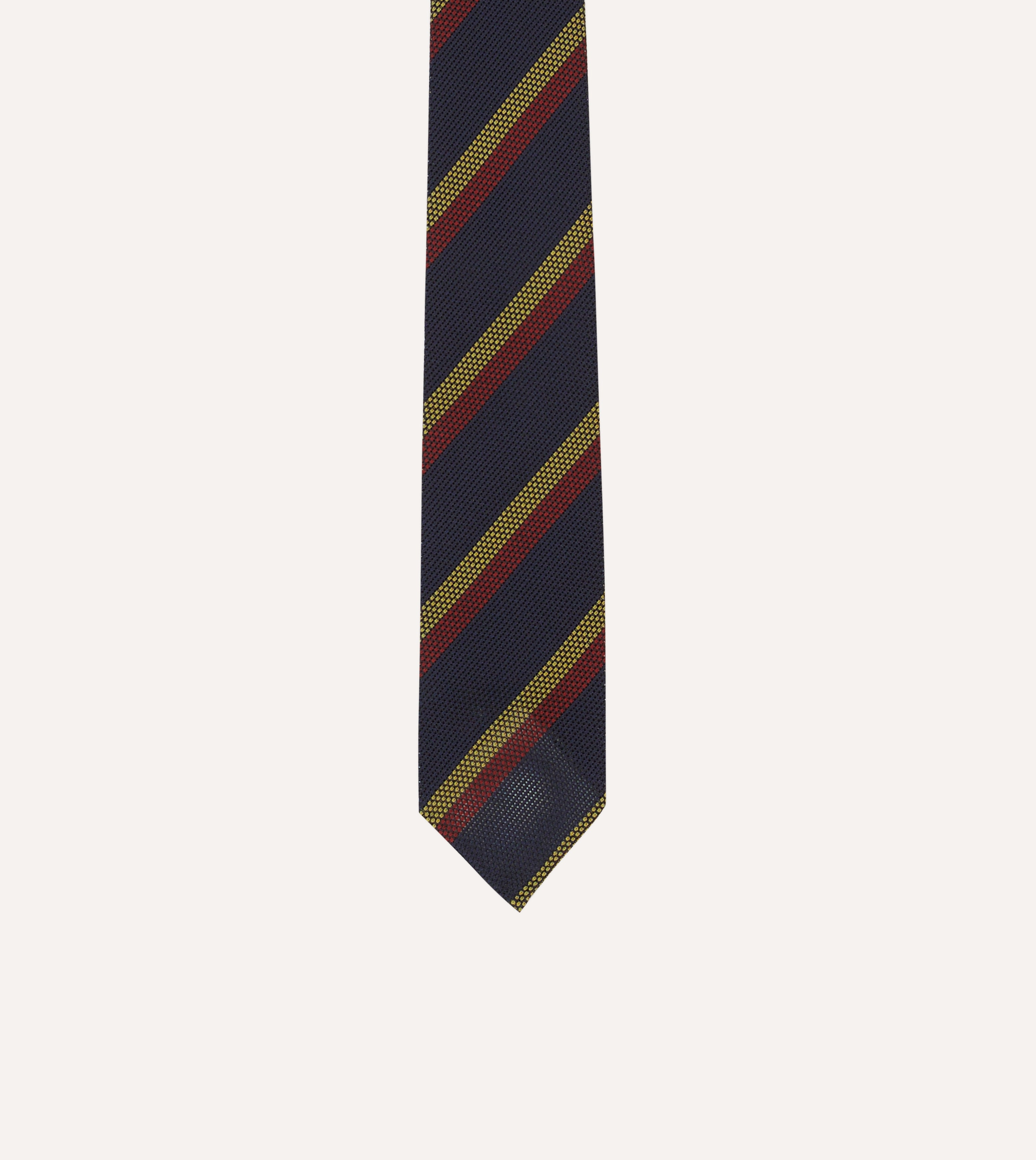 Premium Navy, Red & Gold Double Stripe Hand-Rolled Silk Grenadine Necktie - Elegant Formal Wear for Weddings, Business Meetings & Special Occasions