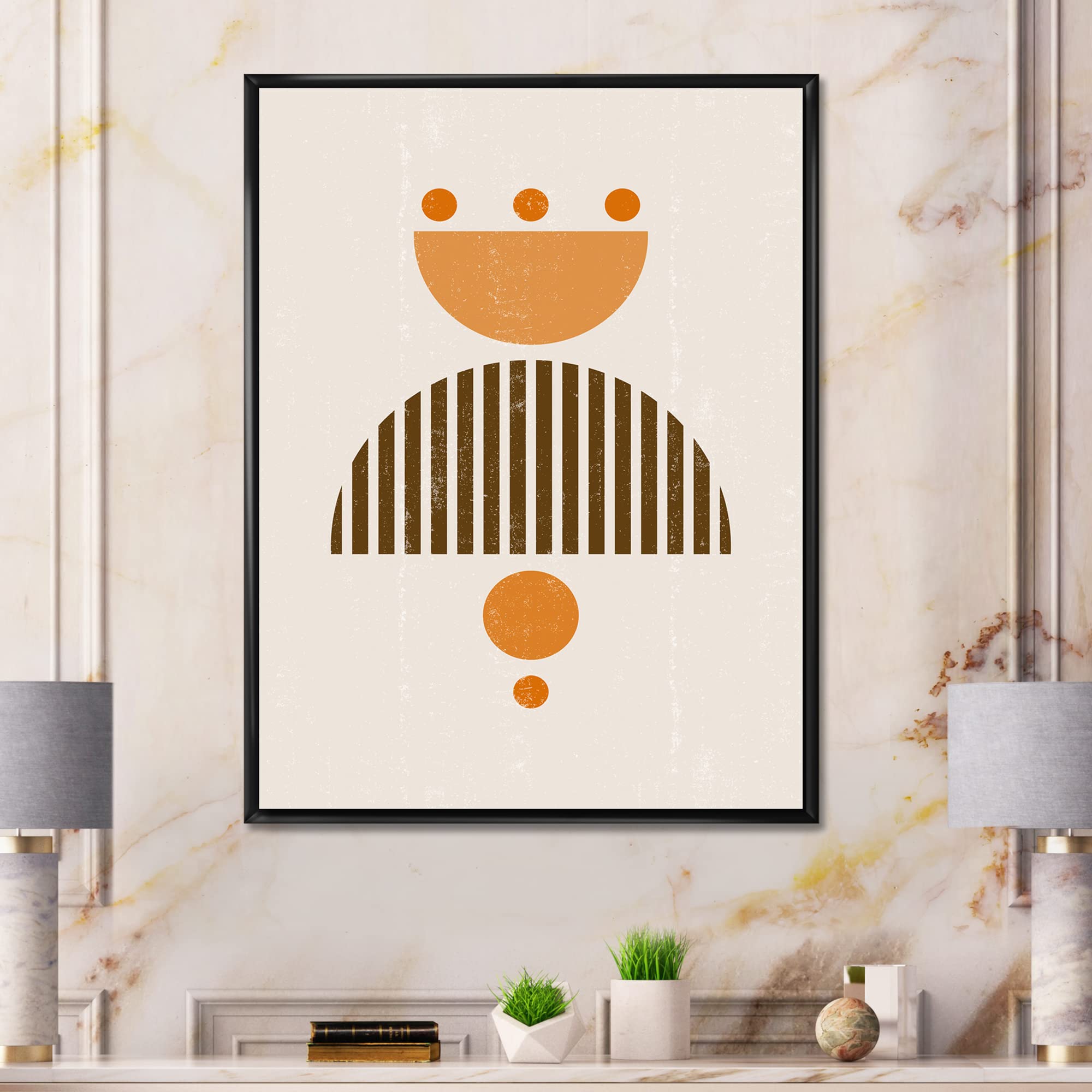 Abstract Minimal Sun and Moon Wall Art - Earth Tone Framed Canvas Print for Living Room & Bedroom Decor