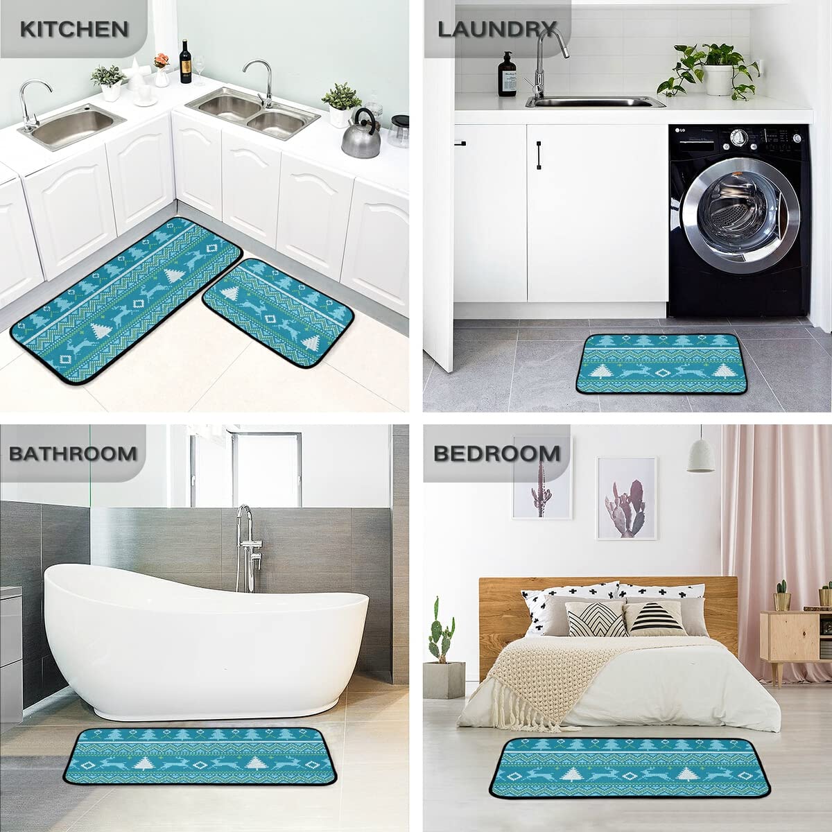 Non-Slip Washable Christmas Reindeer Squirrel Kitchen Rugs Set of 2 - Holiday Home Decor for Sink, Laundry & Floor | Perfect for Festive Kitchen Decorations & Cozy Winter Gatherings