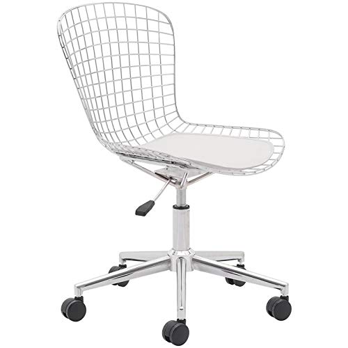 Premium Swivel Office Chair with Faux Leather Cushion - Ergonomic White Desk Chair for Home & Office Workspace, Comfortable Computer Chair for Long Hours Sitting