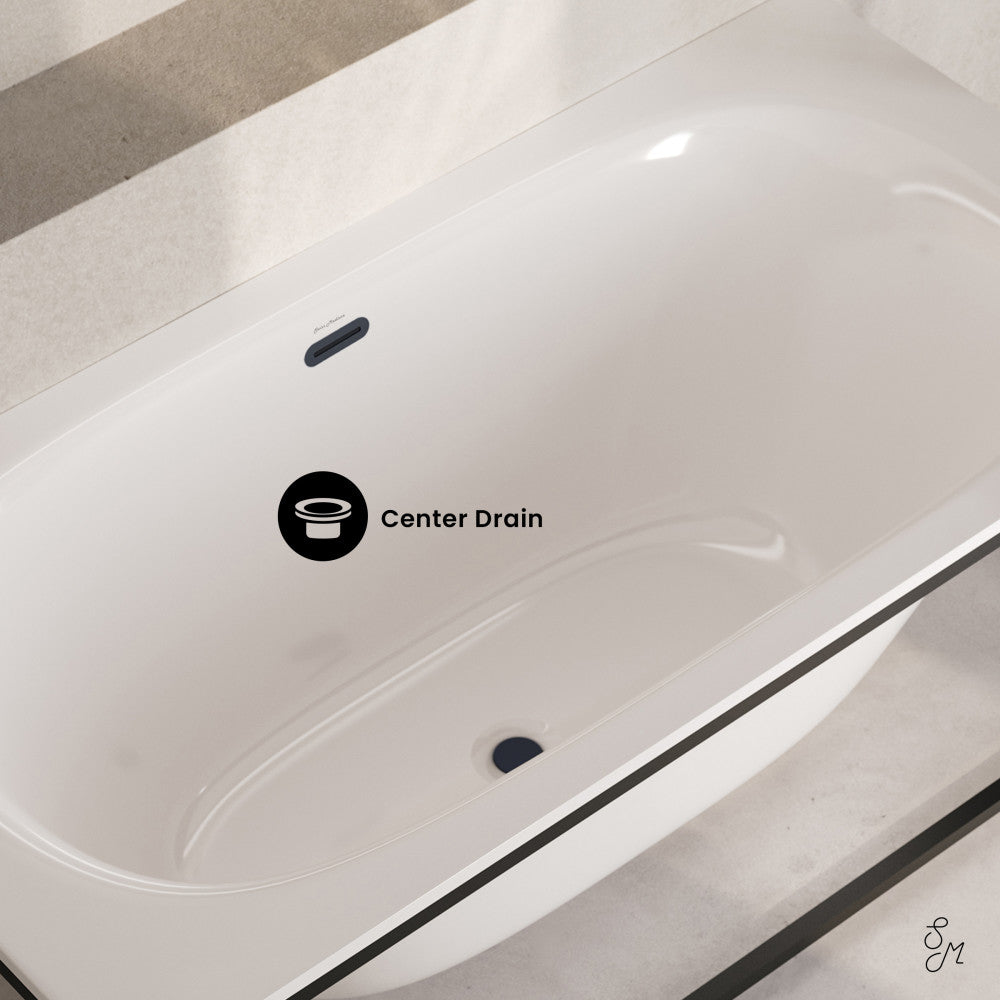 Pierre 60-Inch Freestanding Soaking Bathtub - Glossy White with Black Frame - Luxury Standalone Tub for Modern Bathroom & Spa Relaxation