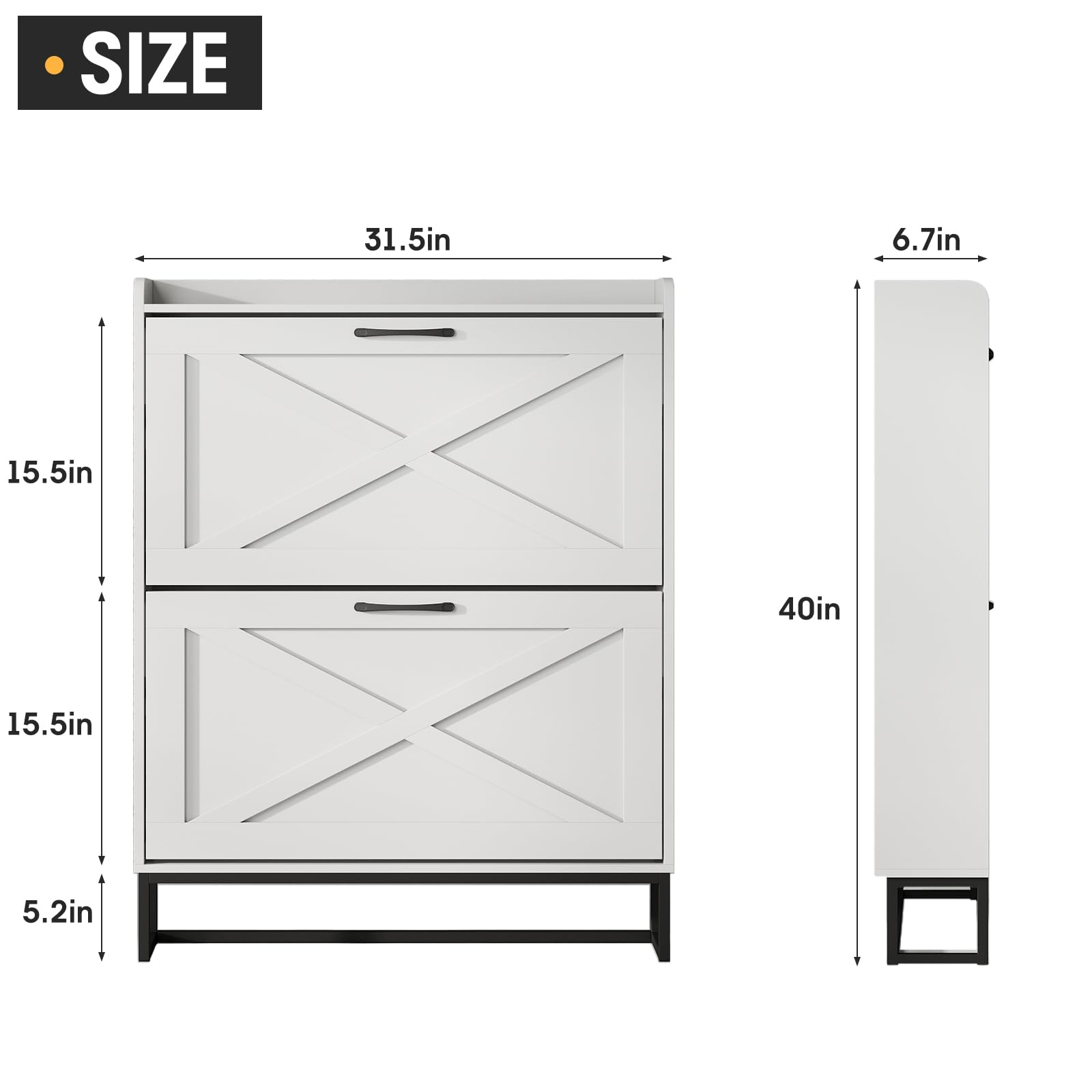 Maupvit Narrow Shoe Cabinet with 2 Flip Drawers - Slim Entryway Shoe Storage Organizer with Metal Legs, Farmhouse Style Free Standing Shoe Rack for Hallway, Living Room & Bedroom Closet Organization
