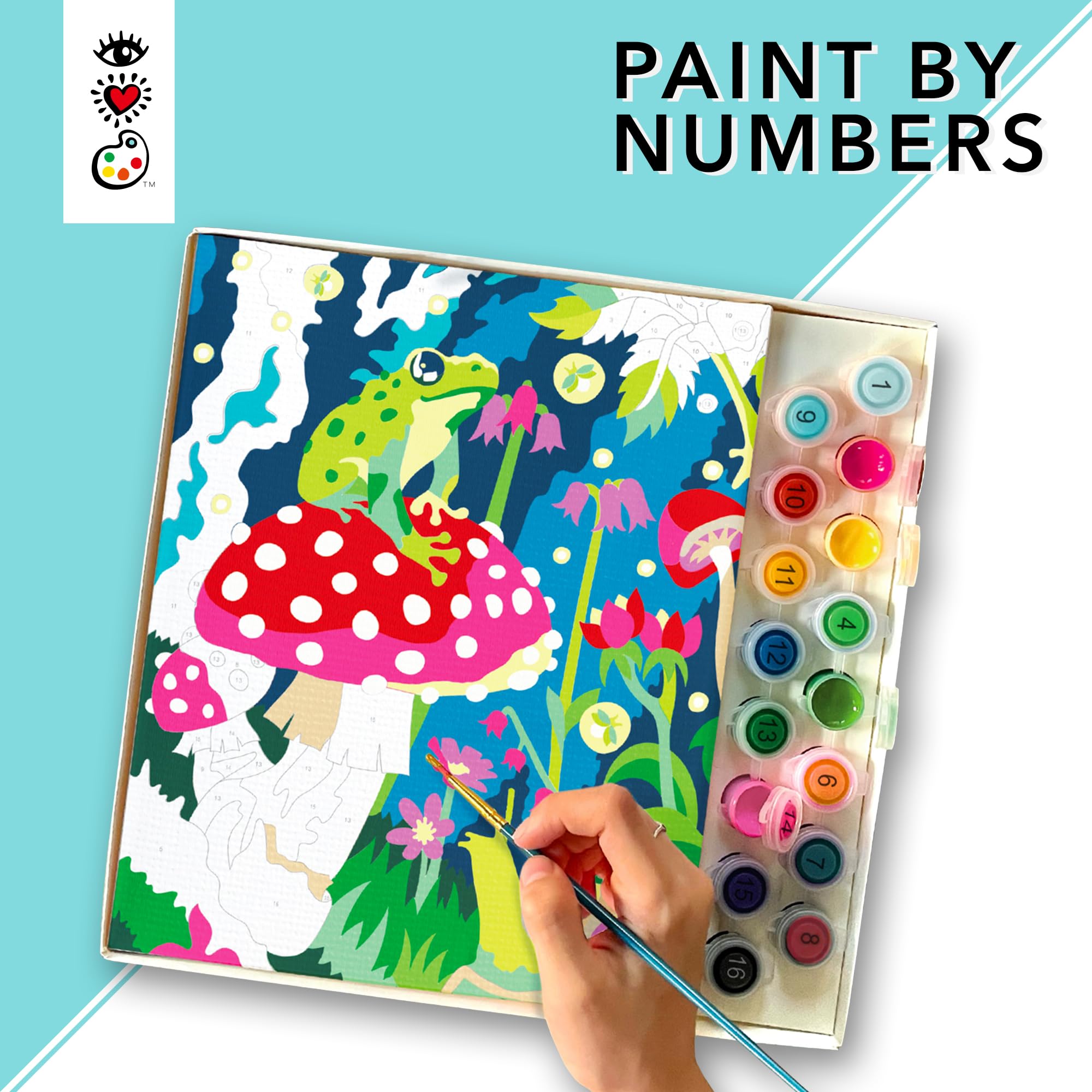 Bright Stripes Paint by Numbers Kit for Kids - Easy DIY Frog & Mushroom Painting on Pre-Printed Framed Canvas | Fun Arts & Crafts Activity for Children's Creativity & Home Decor