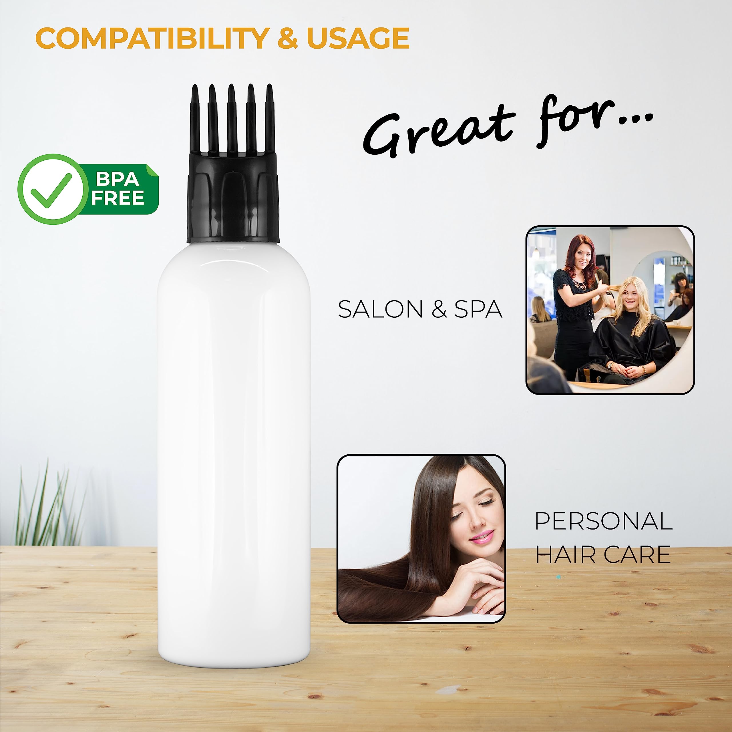 Empty Cylindrical Applicator Bottle for Hair Oil, Shampoo, Medicine & Dye - 1oz Root Comb Brush Bottle with Transparent Design (White, PC Material) - Perfect for Salon, Home Hair Care & DIY Beauty Products