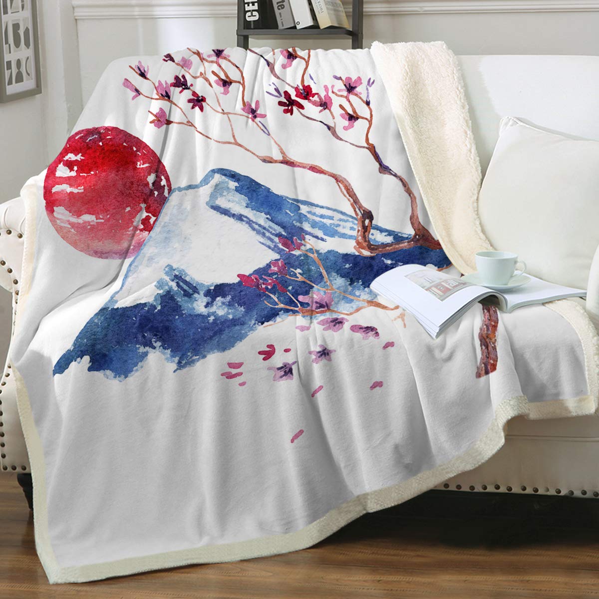 Sleepwish Sakura Flowers Blanket - Soft Watercolor Pink Floral Sherpa Fleece Throw for Bed, Couch & Sofa - Cozy Cherry Blossom Fuzzy Blanket (60x80 Inches) - Perfect for Winter Warmth, Home Decor & Gift Giving