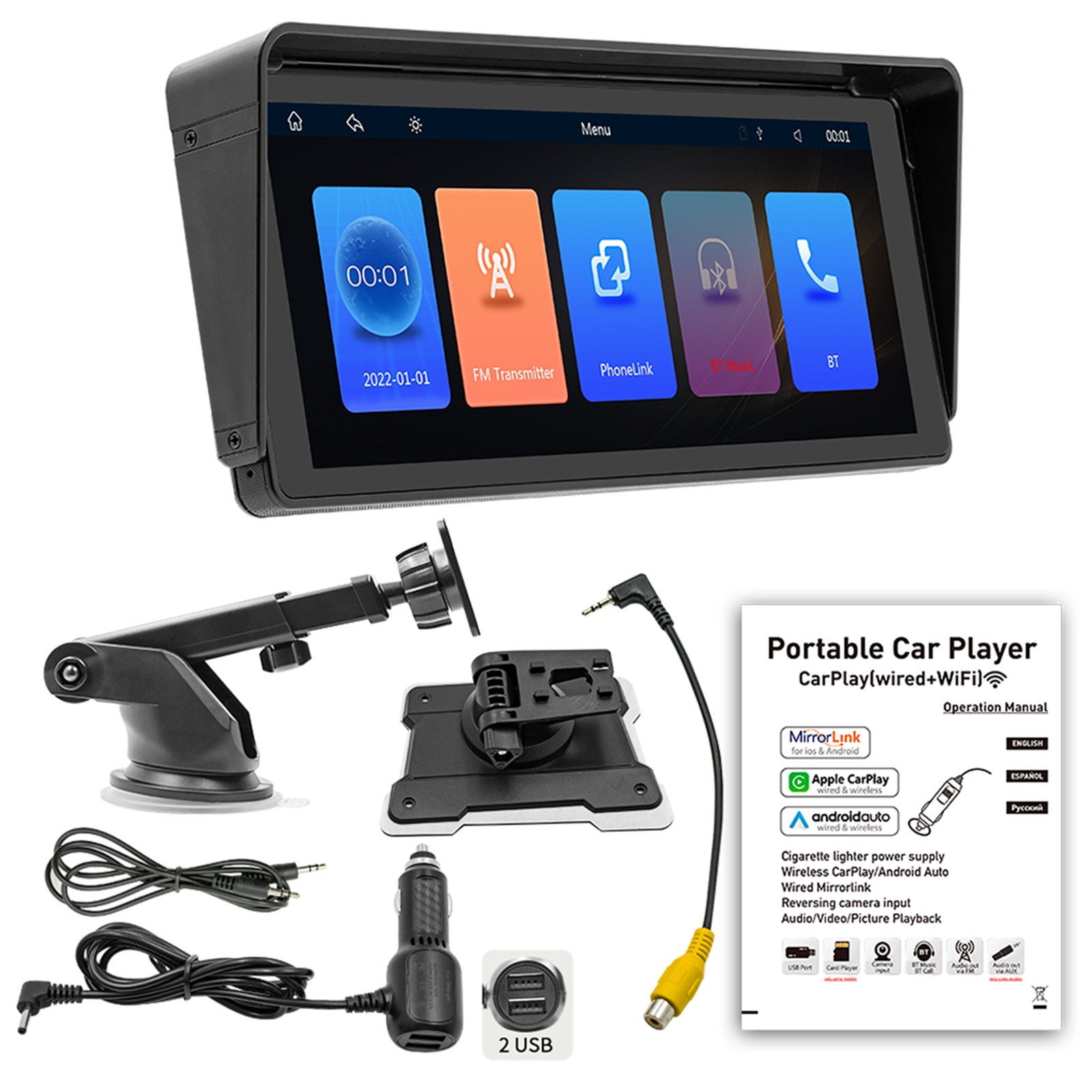 10.26 Car MP5 Player with Bluetooth, FM Transmitter & Wireless CarPlay - 4 LED Backup Camera for Safe Parking | Perfect for Road Trips & Daily Commutes