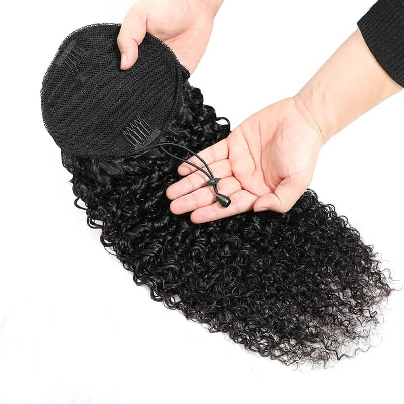 Curly Human Hair Wrap Around Ponytail Extension Clip - Natural Black Women's Hairpiece for Volume & Length - Perfect for Parties, Weddings & Everyday Styling