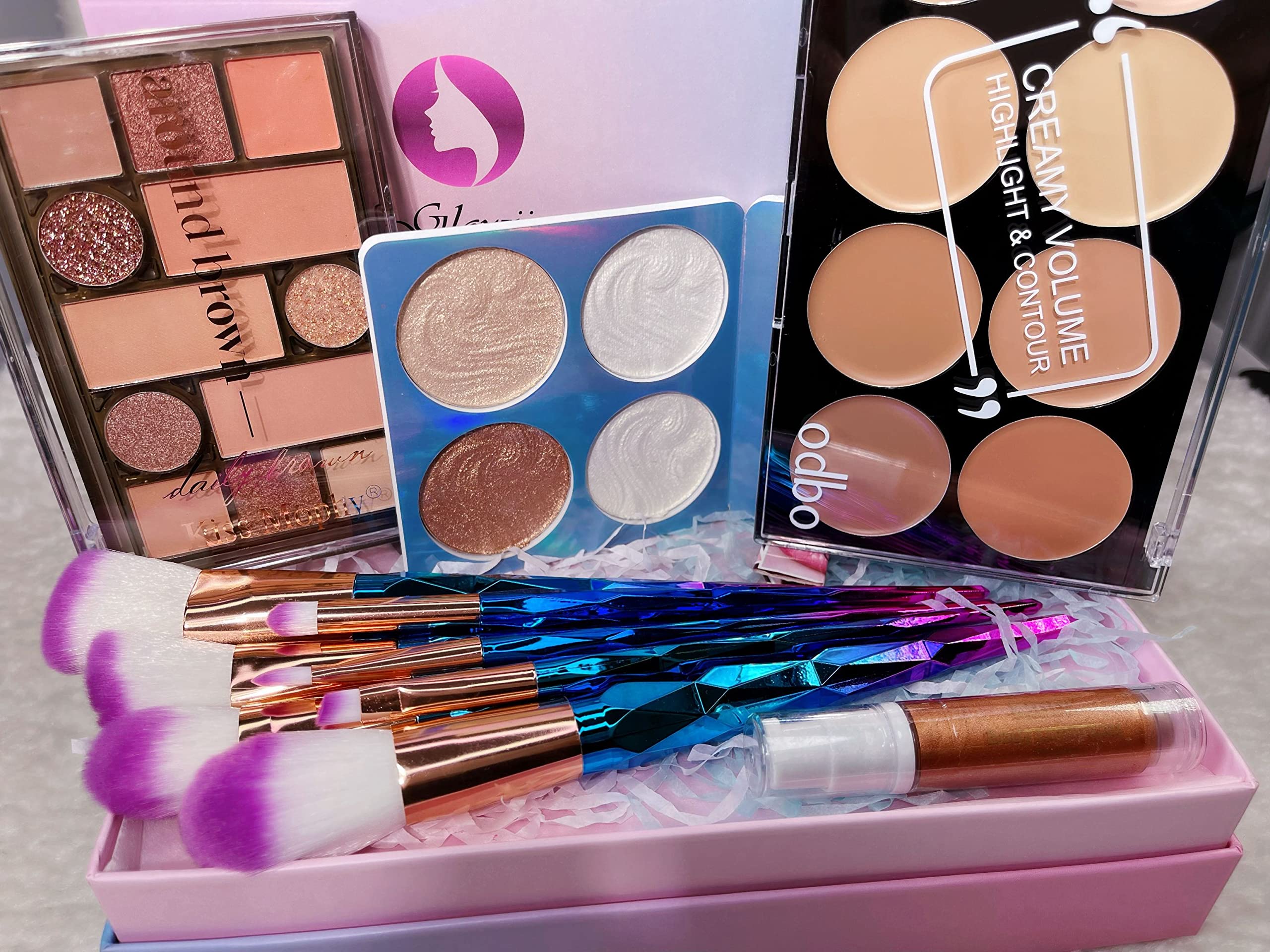 LyDia® Professional Makeup Brush Set & Contour Palette with Bronzer, Eyeshadow, Highlighter & Sunkissed Cream - Complete Beauty Gift Box for Makeup Lovers | Perfect for Bridal, Party & Everyday Glam Makeup Looks