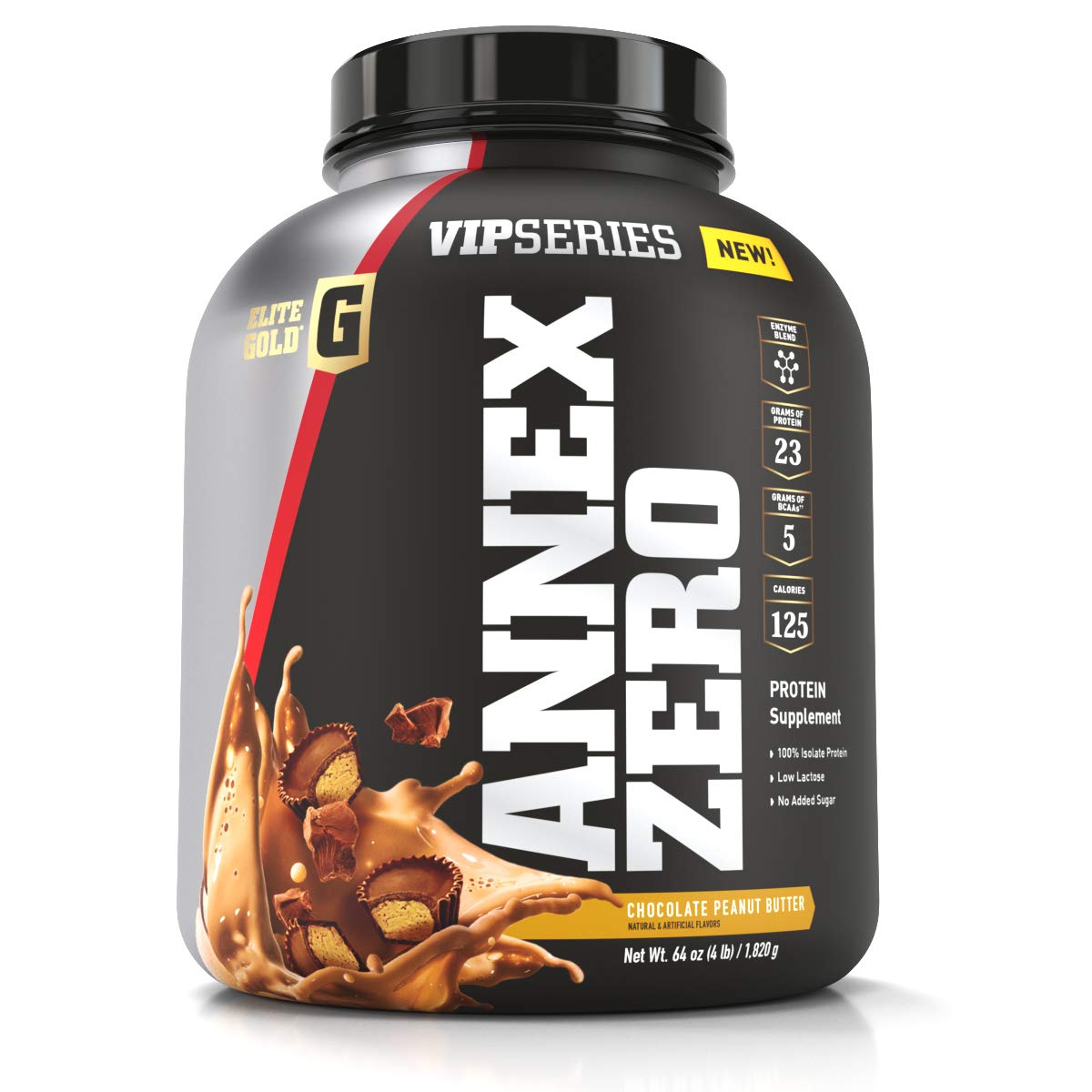 Elite Gold VIP Series Annex Zero Whey Protein Powder with BCAAs Amino Acids - Chocolate & Peanut Butter Flavor (2lb Tub) for Muscle Recovery & Post-Workout Nutrition