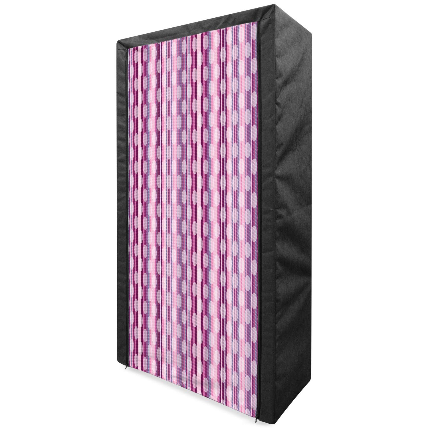 Ambesonne Polka Dot Fabric Wardrobe - Portable Clothing Organizer with Shelves, 33.5 Inch Multicolor Vertical Stripes & Faded Retro Dots Pattern | Perfect for Bedroom, Closet, Dorm, or Apartment Storage Solution