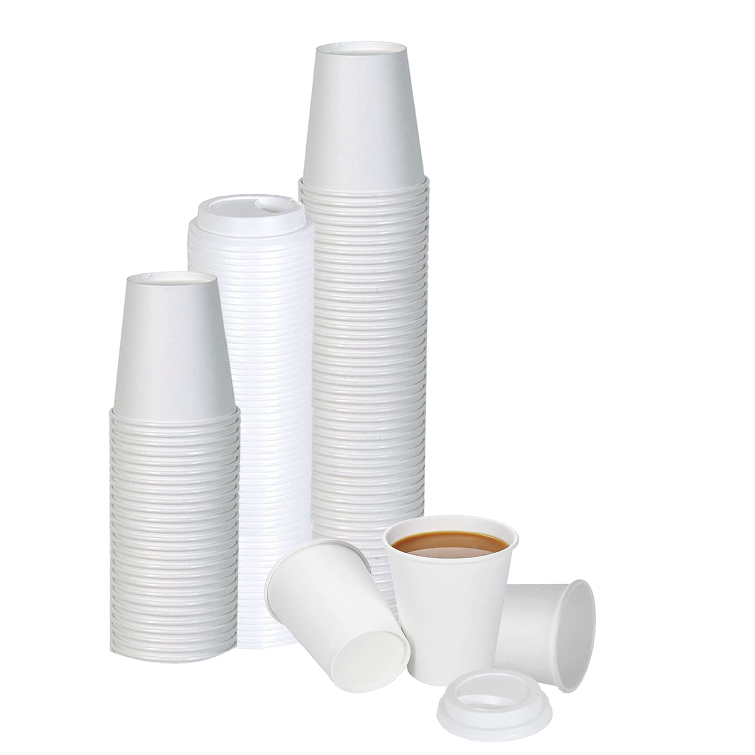 Smygoods 10 oz Disposable Paper Coffee Cups with Lids - 50 Pack Bulk Hot/Cold Drink Cups for Coffee, Tea, Office, Cafes & Home Use