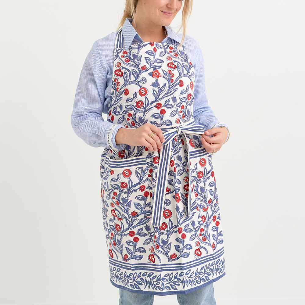 Emma Red & Blue Apron - Premium Kitchen Apron for Cooking, Baking & Grilling - Adjustable & Stylish Chef Apron for Home & Professional Use