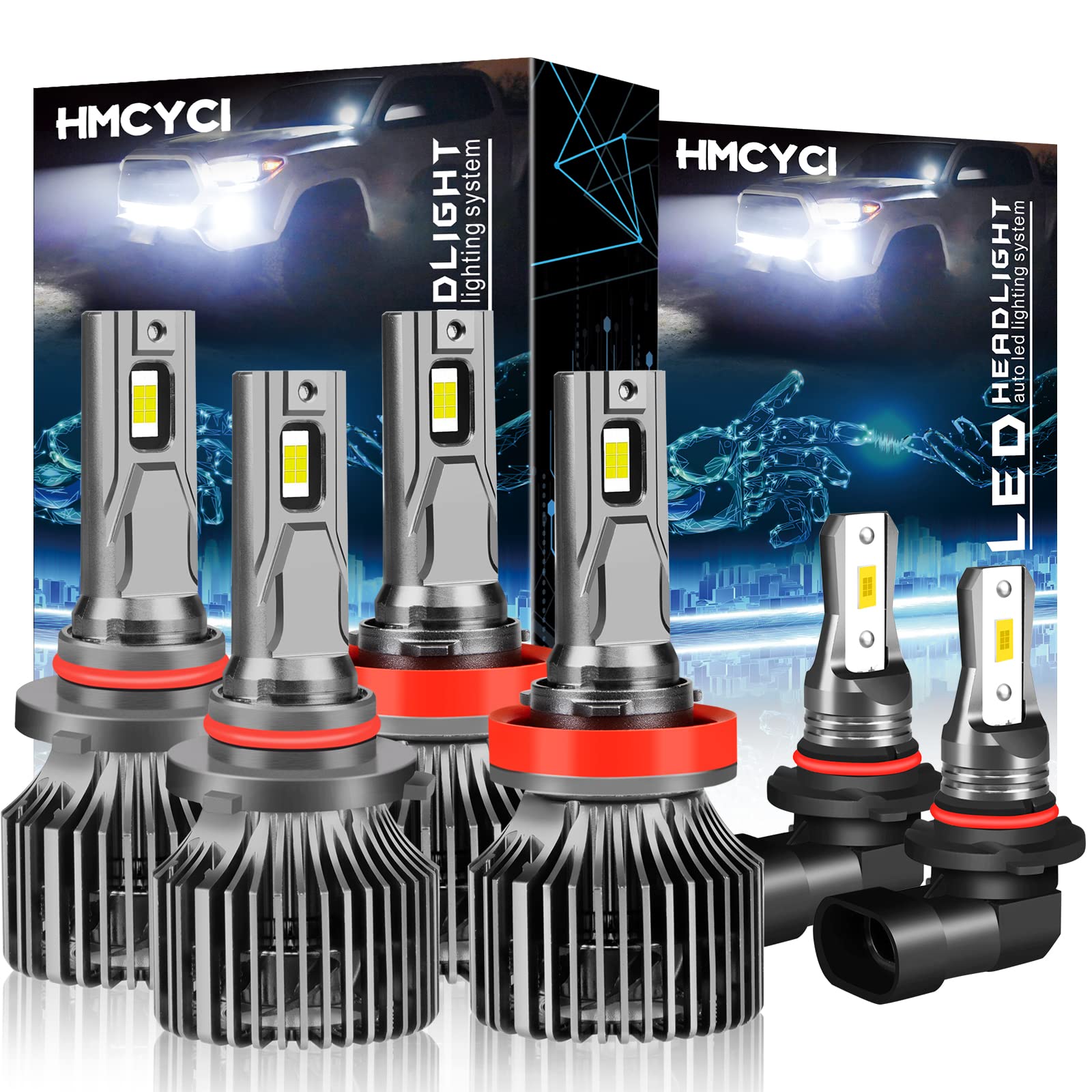 HMCYCI LED Headlight & Fog Light Bulbs Kit for Ford F-150 (2015-2020) - 9005/H11 High/Low Beam & 9140 Fog Lights - Plug and Play Halogen Replacement - 6-Pack - Perfect for Night Driving & Off-Road Adventures
