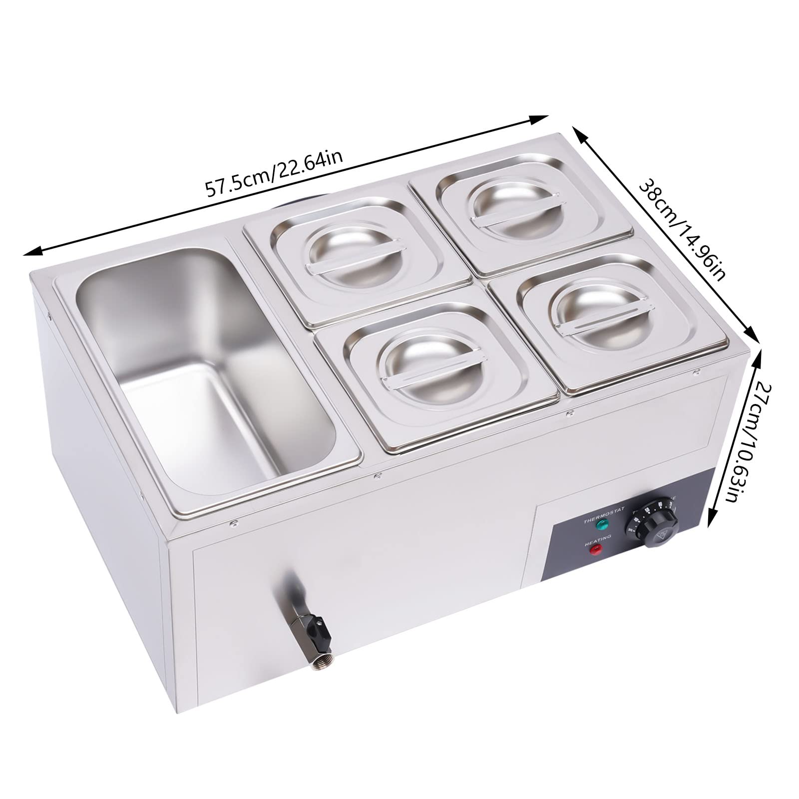 5-Pan Commercial Food Warmer with Lids - 600W Electric Steam Table Warmer | Stainless Steel Buffet Server with 86-185°F Temperature Control | Perfect for Restaurants, Catering & Buffet Service