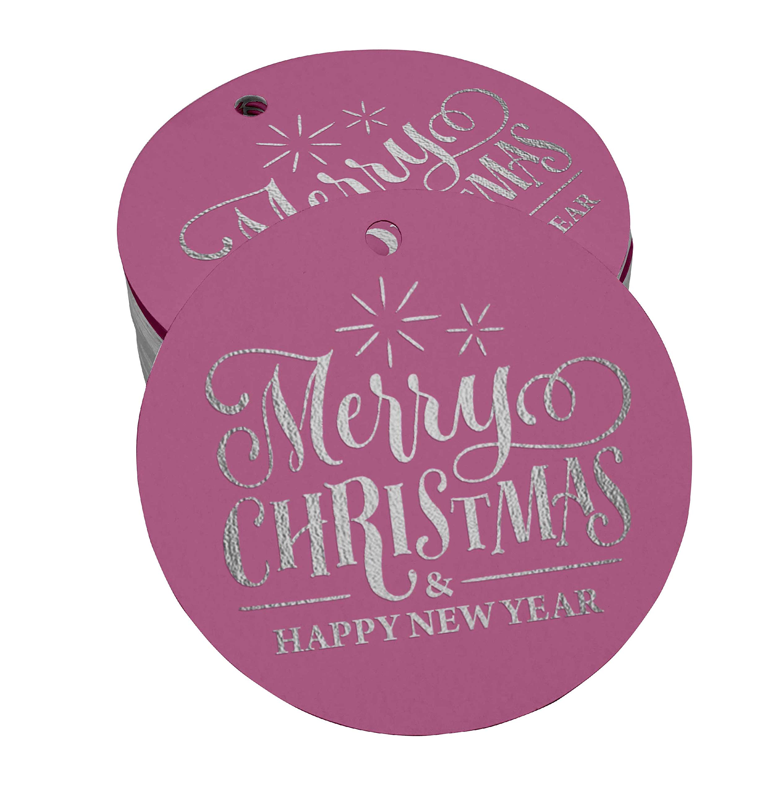 Premium Silver Foil Christmas Gift Tags - 100pcs Merry Christmas & Happy New Year Favor Tags for Holiday Presents, Party Decorations & DIY Crafts