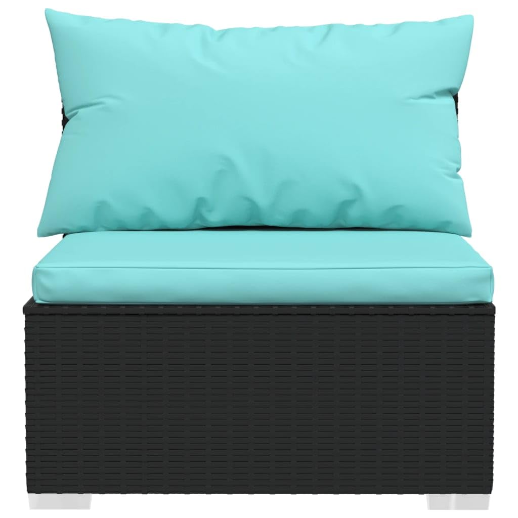 vidaXL 14-Piece Patio Lounge Set with Black Poly Rattan - Water-Resistant, Stylish & Comfortable Outdoor Furniture with Cushions for Patio, Balcony, Garden, Poolside | Perfect for Backyard Relaxation, Outdoor Entertaining and Summer Lounging