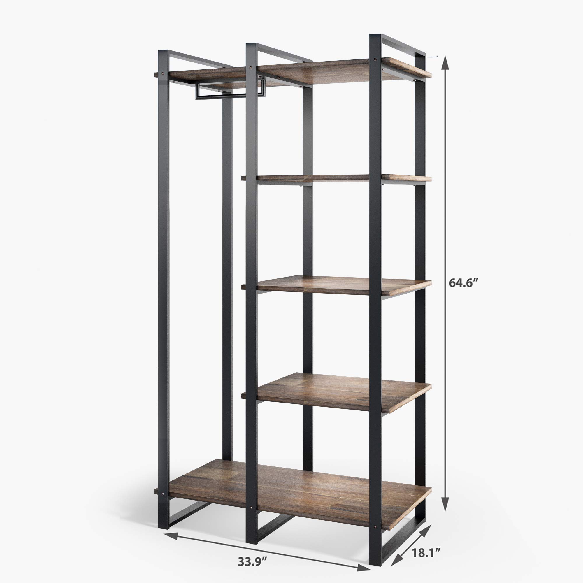 ZINUS Brock 4-Shelf Bookcase with Hanging Storage - Metal Frame & Solid Acacia Wood - Easy Assembly - Perfect for Living Room, Bedroom, or Home Office Organization