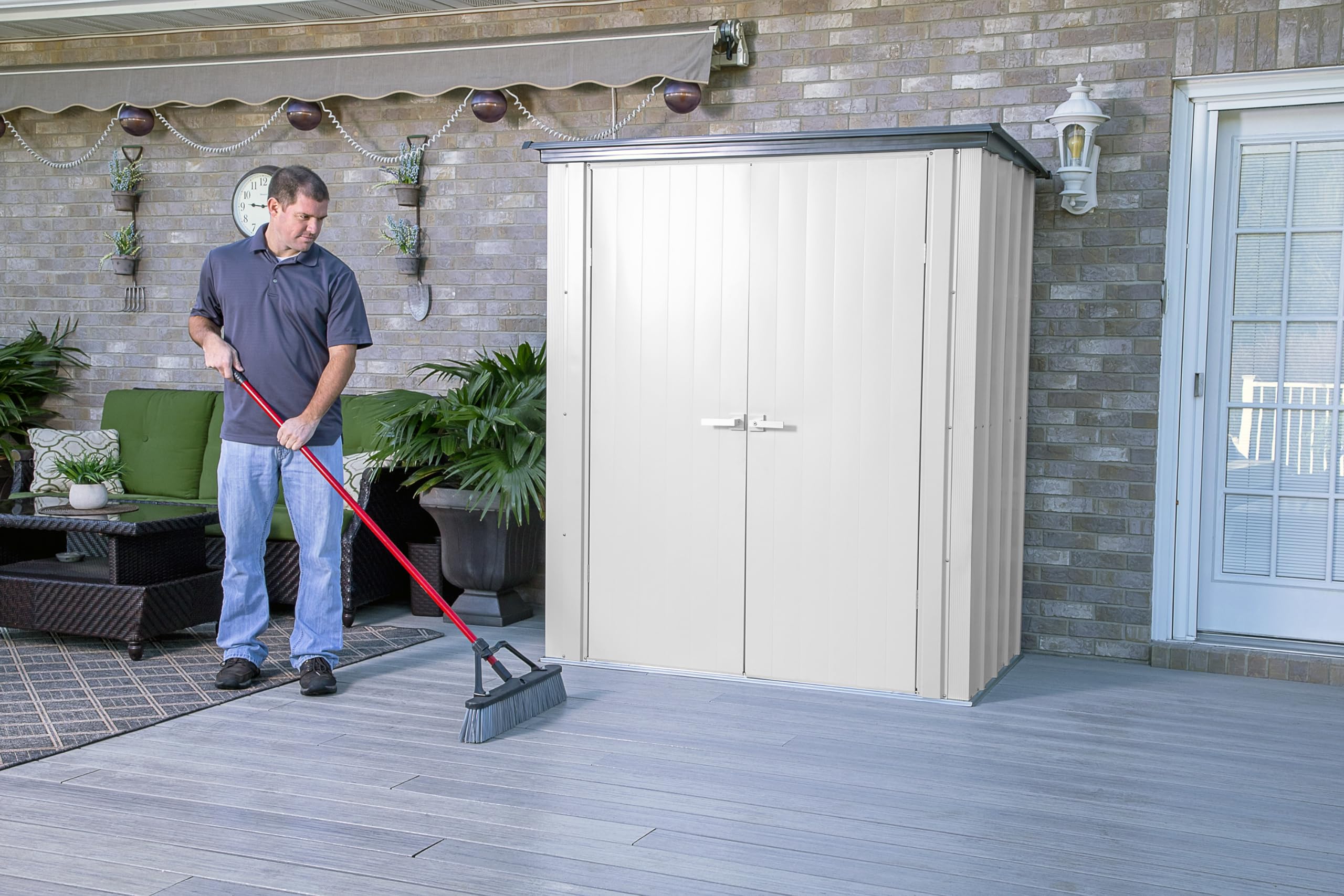 Arrow 5' x 3' x 6' Compact Outdoor Metal Storage Shed Kit - Flute Gray & Anthracite - Perfect for Backyard, Patio & Garden Organization