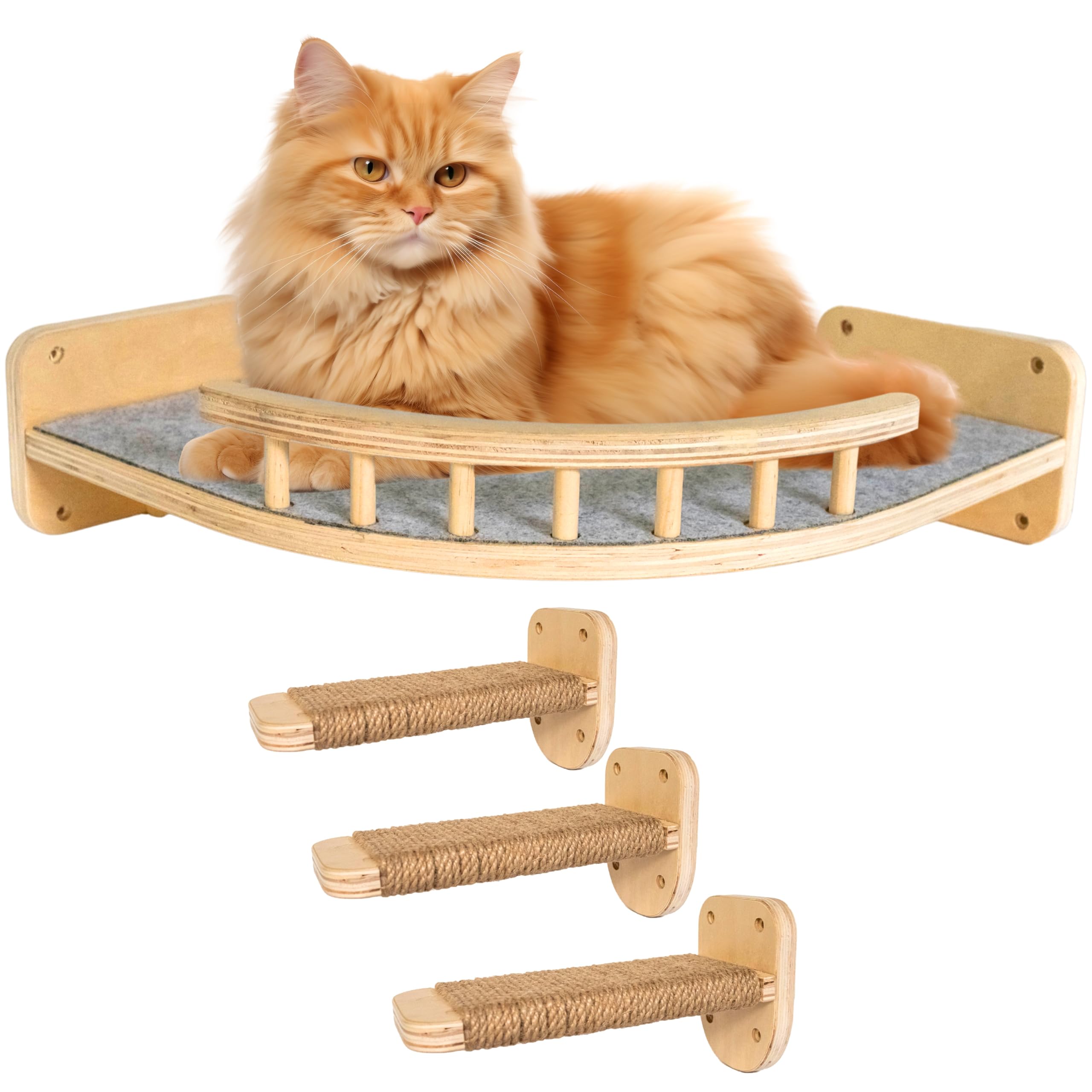 UNTITLDW Cat Wall Shelves with Steps - Multi-Level Floating Cat Perch & Climbing Shelf for Indoor Cats | Wall-Mounted Cat Furniture for Playing, Lounging & Exercise | Space-Saving Cat Wall Platform for Small Apartments & Homes