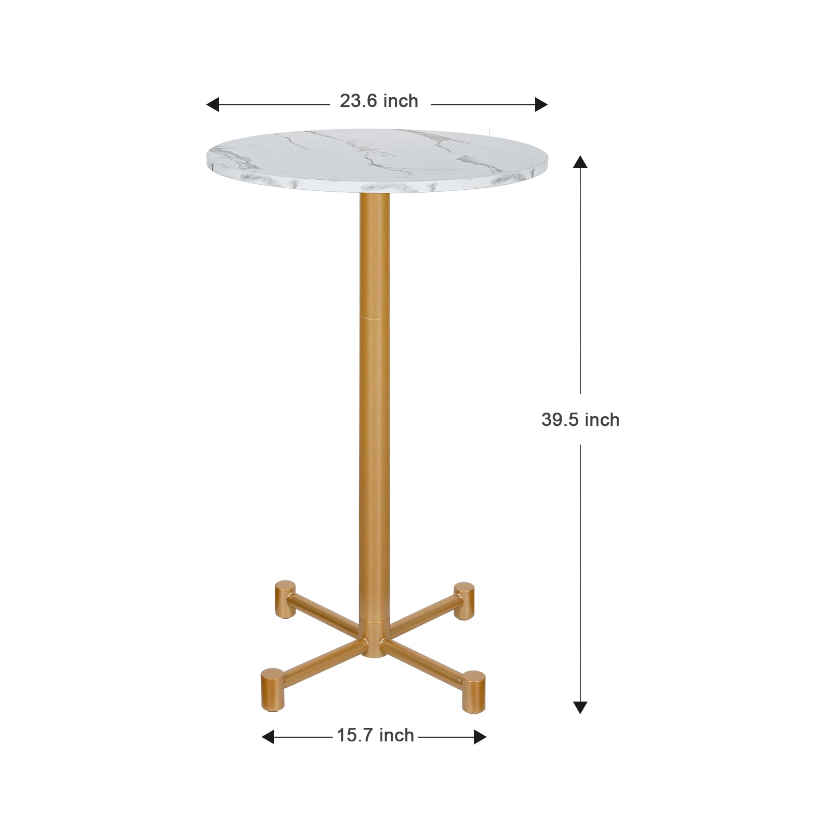 KithKasa 24 Inch Round Bar Table - Modern Pub Height Cocktail Table with White MDF Faux Marble Top & Gold Metal Base, 40