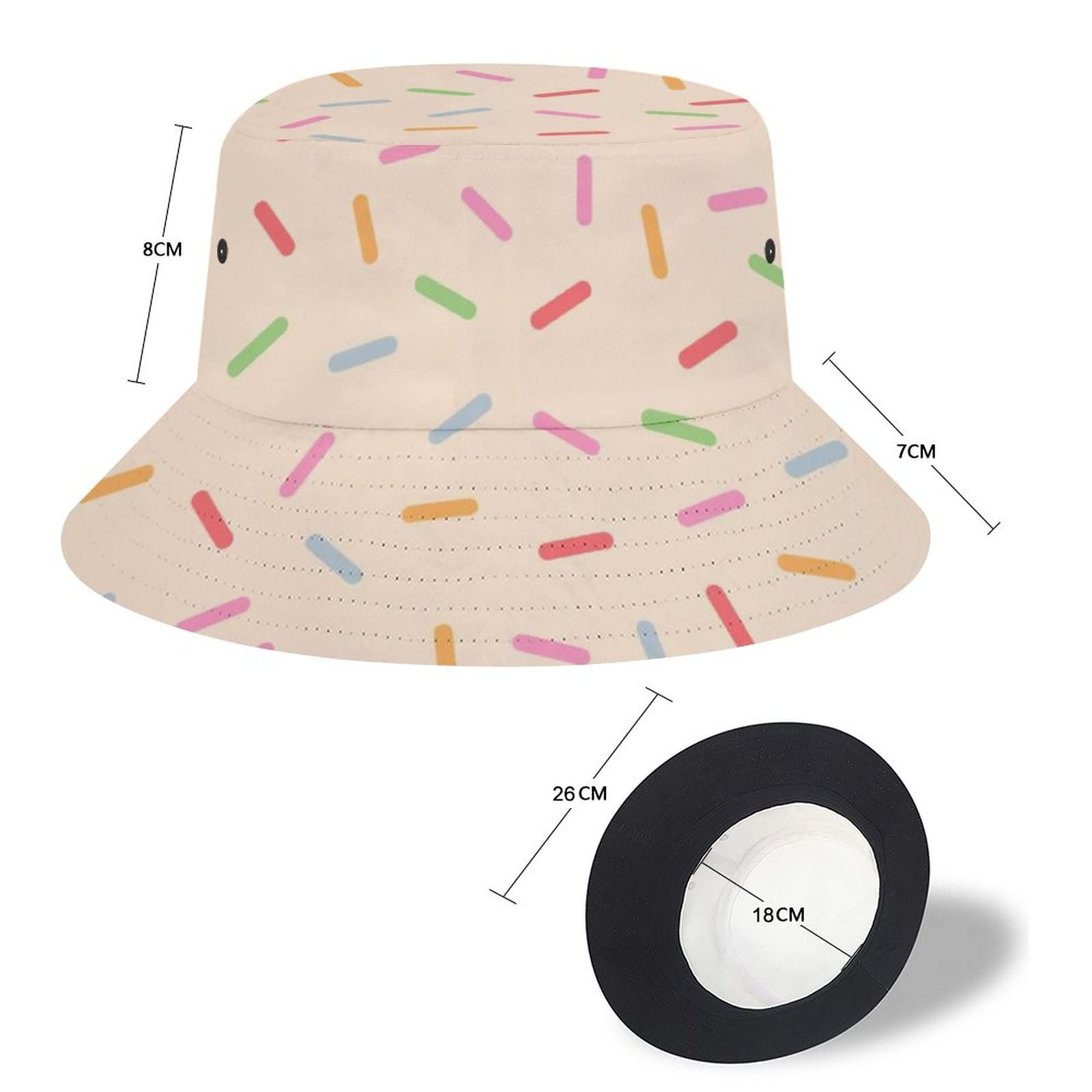 Unisex Packable Donut Rainbow Sprinkles Bucket Hat - Summer Beach Fisherman Sun Hat for Women & Men - Perfect for Travel, Outdoor Activities & Festivals