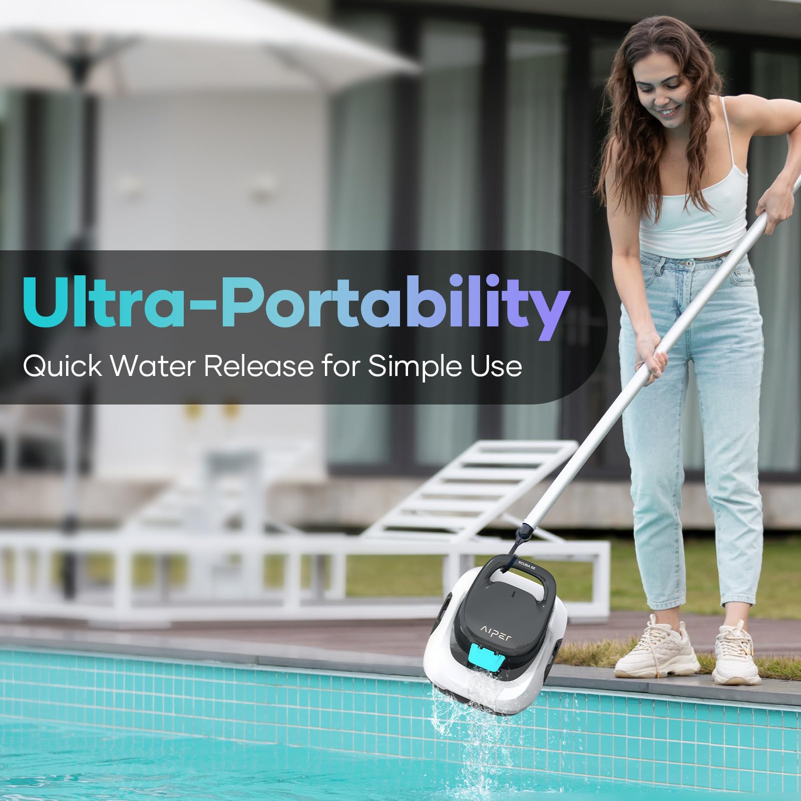 AIPER Scuba SE White Cordless Robotic Pool Cleaner - Automatic Pool Vacuum with Self-Parking, 90 Min Runtime for Above Ground Pools Up to 860 Sq.ft | Perfect for Inground & Above Ground Swimming Pools, Easy Maintenance for Backyard Pool Owners