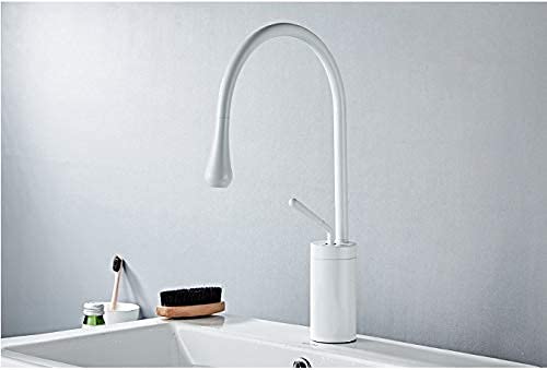 Premium Single Handle Swan Neck Vessel Sink Faucet - Modern White Bathroom Sink Tap for Vanity, Powder Room & Guest Bathroom Decor
