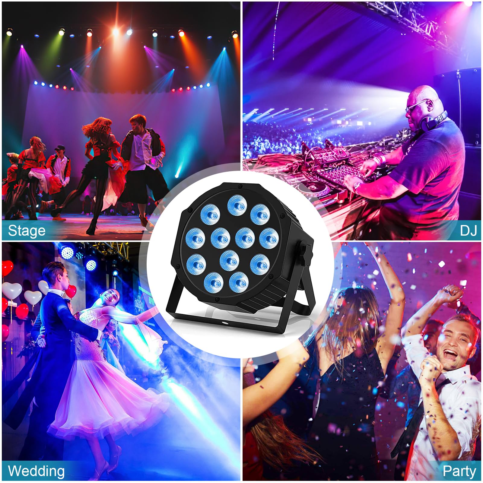 Rechargeable RGBW 4-in-1 LED Par Lights - Battery Powered Stage Uplights with Sound Activation & DMX Control | Wireless Remote Included | Perfect for DJ Shows, Weddings, Bars, and Festival Events (8-Pack)