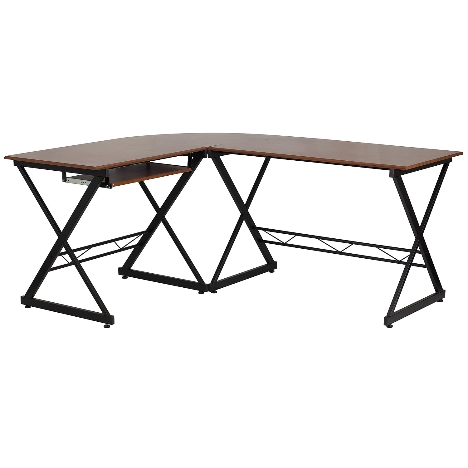 Flash Furniture Singleton Teakwood Laminate L-Shape Computer Desk with Pull-Out Keyboard Tray - Home Office Workstation for Small Spaces, Gaming & Study Desk with Ergonomic Design
