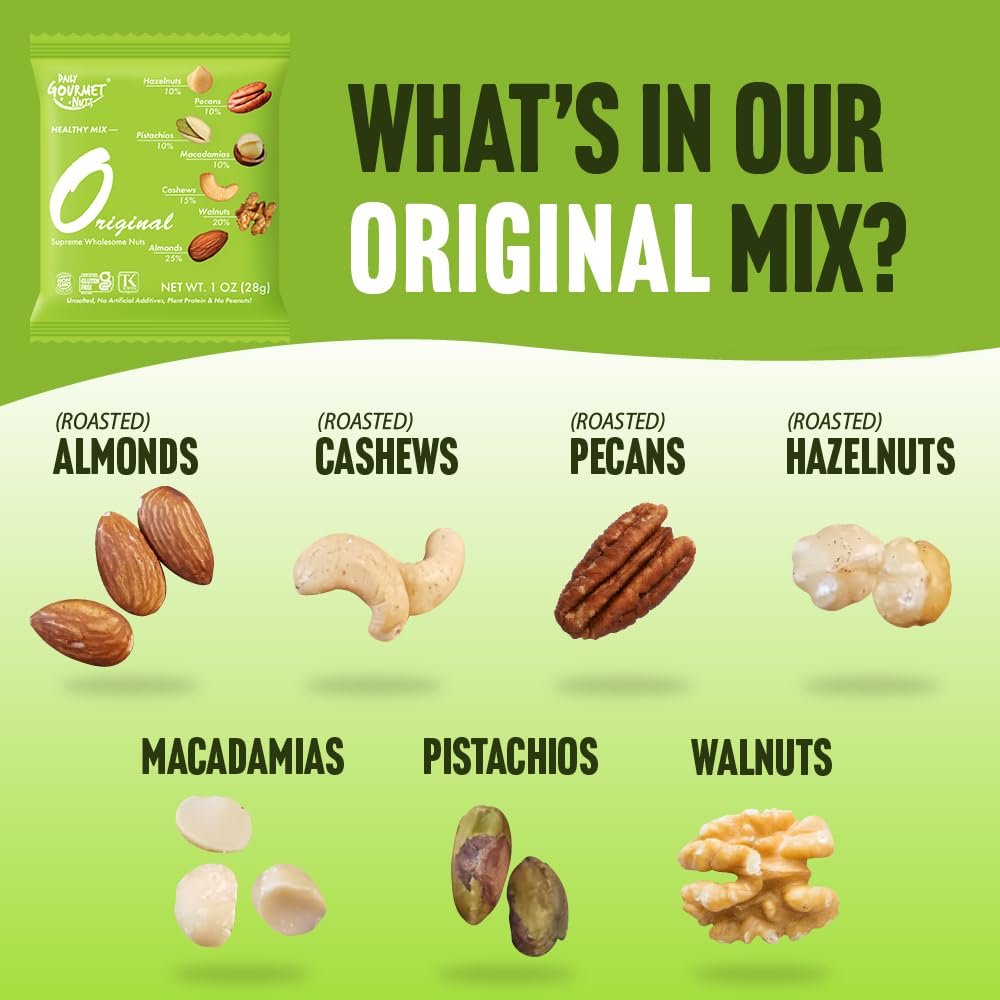 Premium Unsalted Mixed Nuts Snack Packs - Healthy No Peanuts Trail Mix, Individually Wrapped Gourmet Nuts for Office, Gym & Travel - Deluxe Assorted Nut Snacks