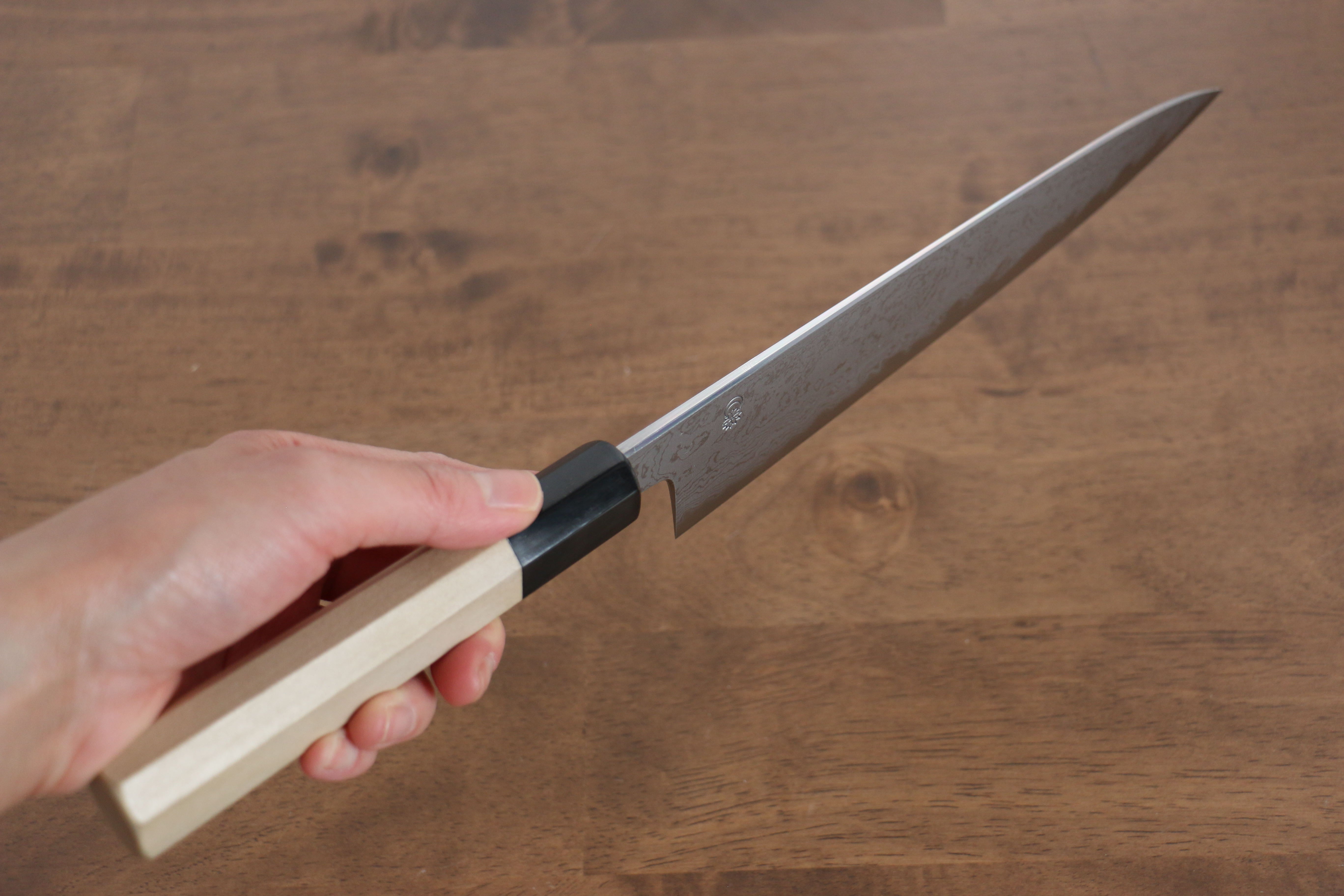 Premium Kikuzuki Blue Steel No.1 Damascus Gyuto Chef Knife 210mm - Japanese Magnolia Wood Handle - Professional Kitchen Knife for Sushi, Meat Cutting & Culinary Arts
