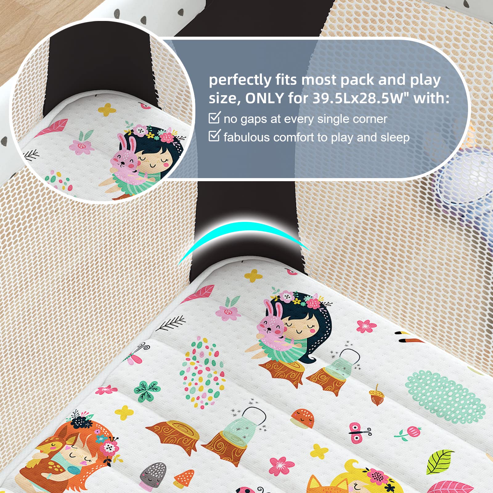 Quilted Pack n Play Mattress - 38x26 Inch Soft Portable Playpen Toddler Mattress with No Gaps Edge Reinforcement - Fits 29x40