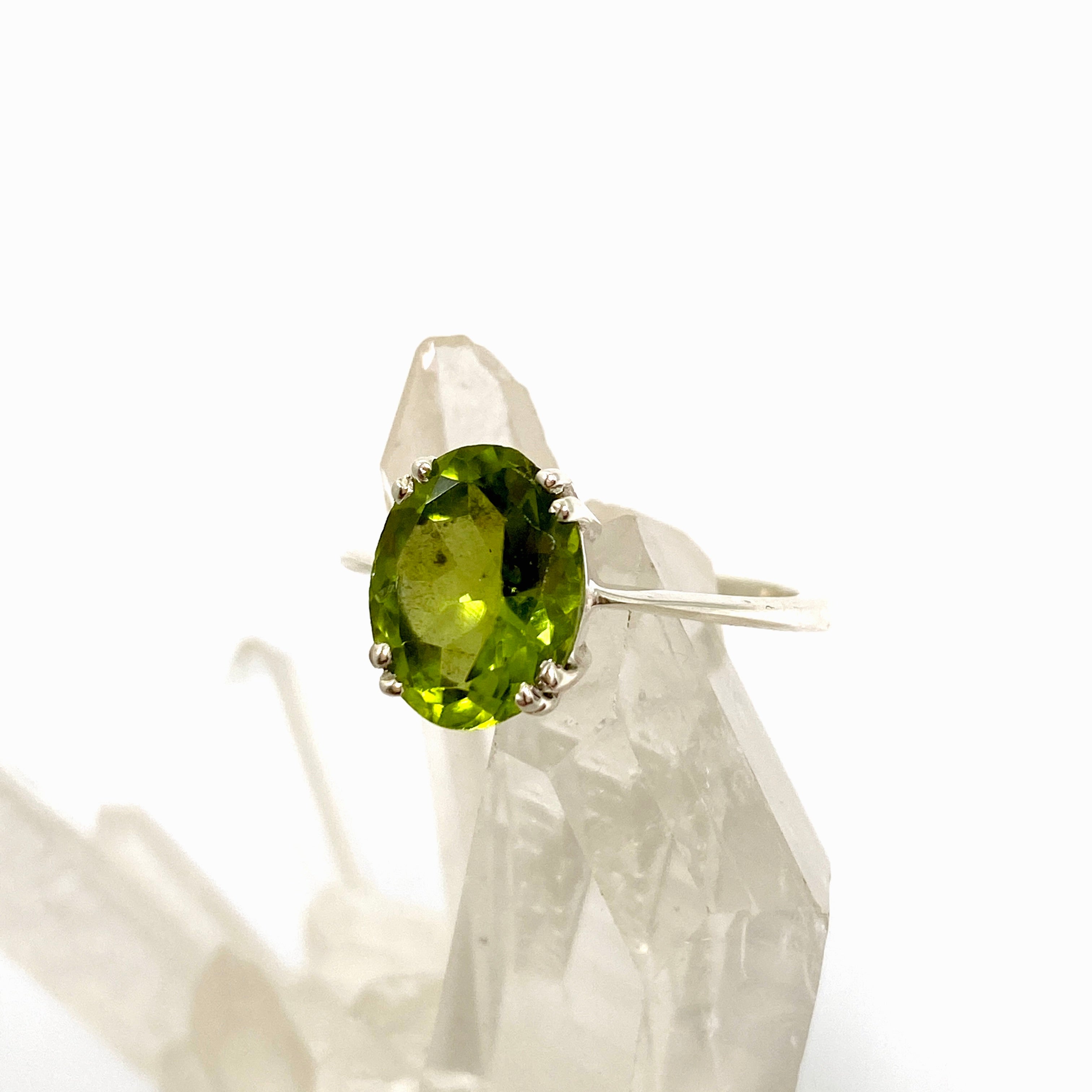 Peridot Oval Faceted Ring Size 5.5 - Dainty Green Gemstone Jewelry for Women - Perfect for Engagement, Anniversary & Everyday Wear
