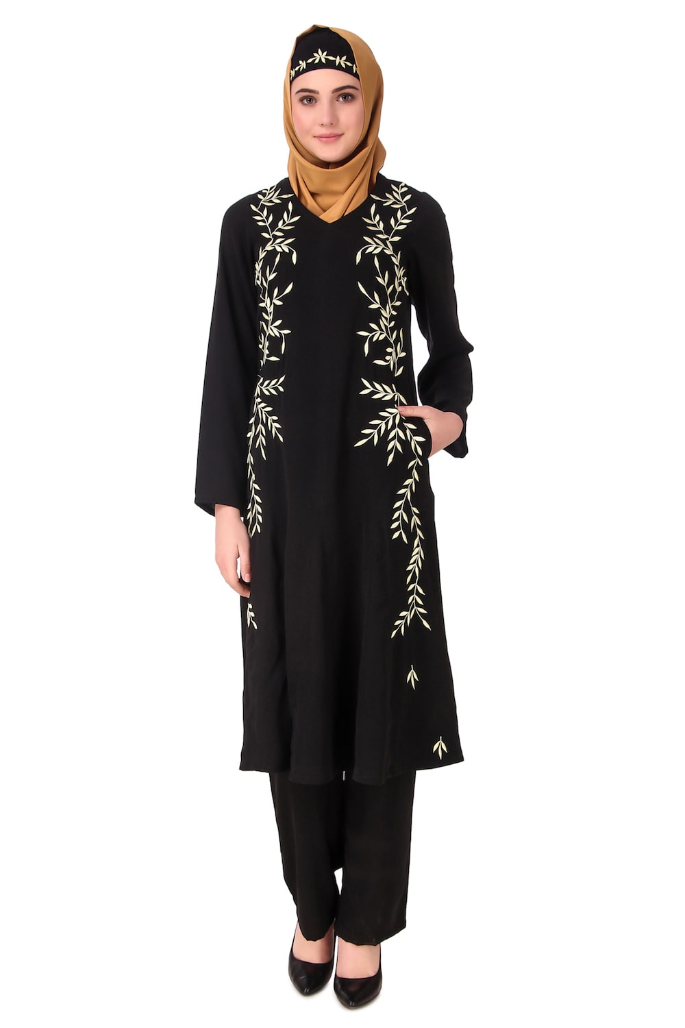 Elegant Black Nida Leaf Embroidered Salwar Kameez - Traditional Pakistani/Indian Outfit for Women - Perfect for Weddings, Parties & Festive Occasions
