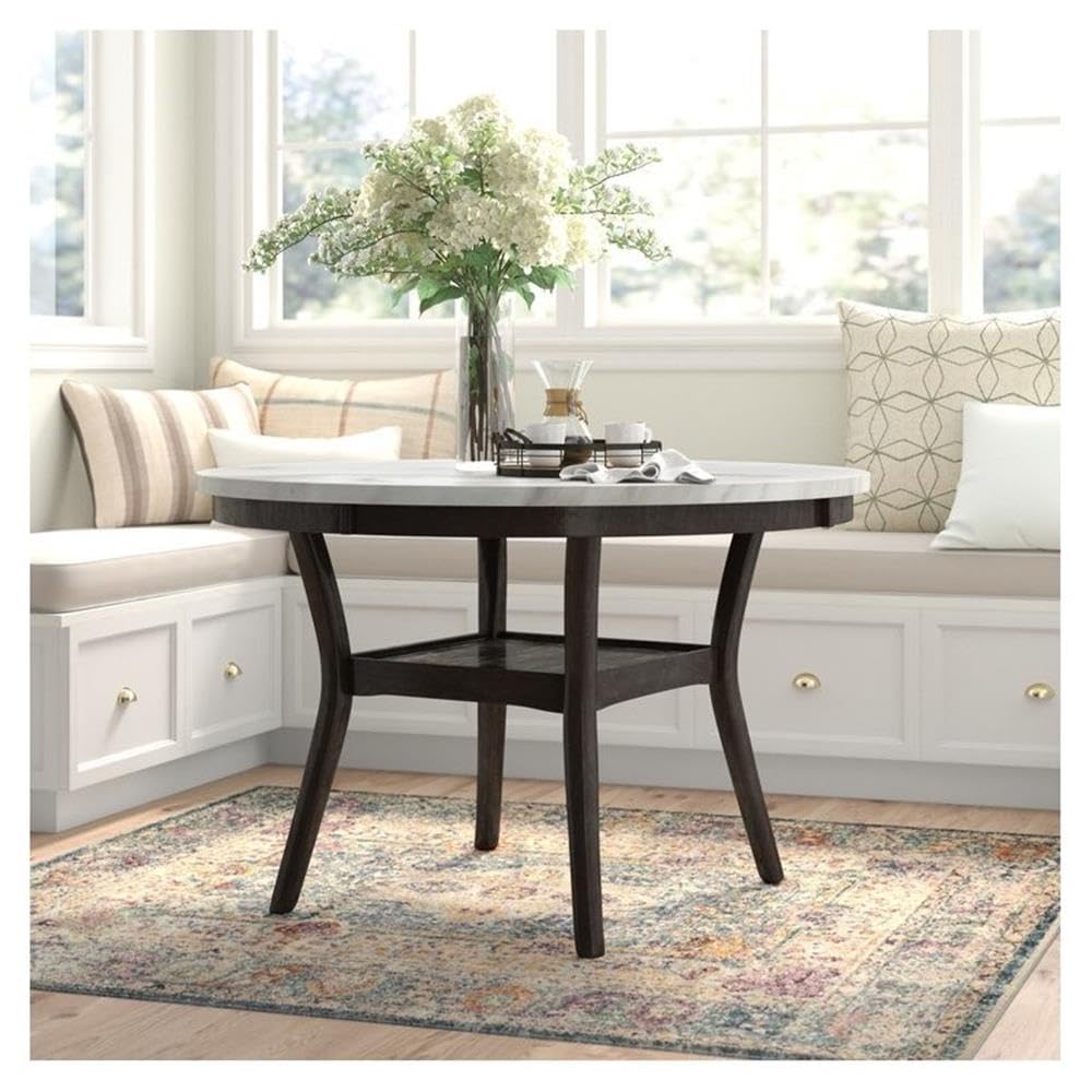 Celeste Faux Marble Round Dining Table 48 Inch - Modern Espresso Finish - Perfect for Small Space Dining Rooms, Kitchen Nooks & Apartment Living