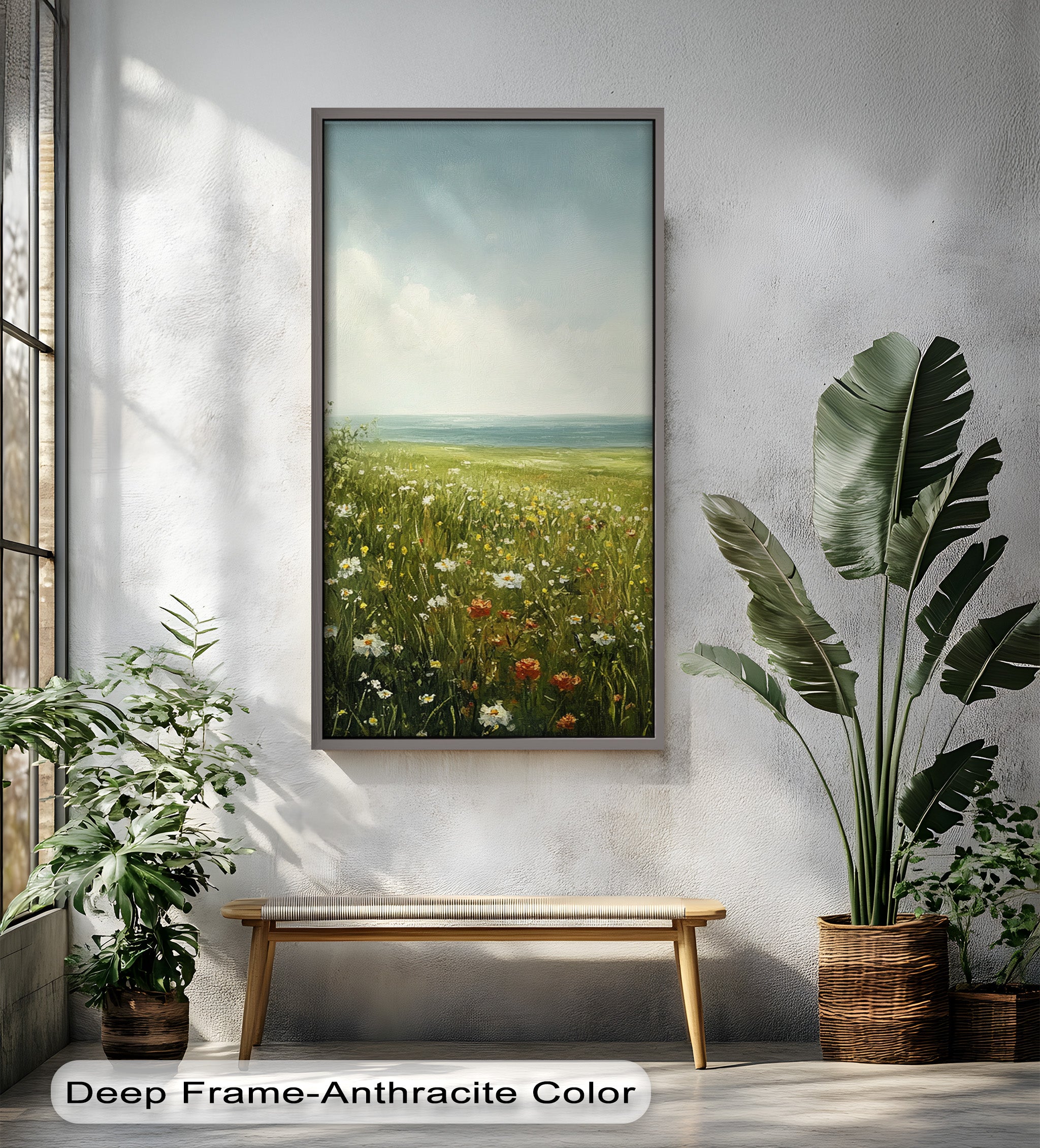 Coastal Nature Art - Wildflower Meadow Landscape Oil Painting for Home & Office Decor | Beach House Wall Art, Living Room & Bedroom Decor