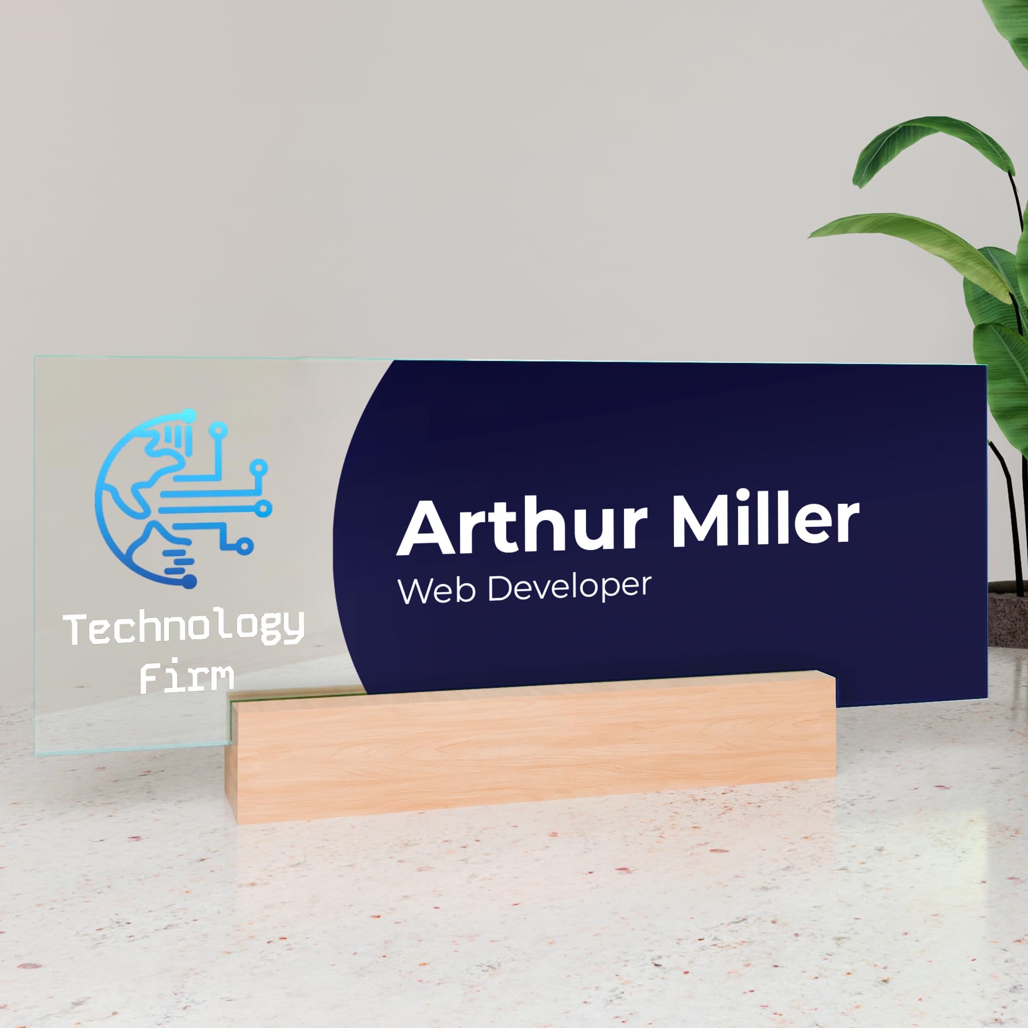 Personalized Acrylic Desk Name Plate - Custom Office Sign with Logo for Desk & Door - 10 x 3.5 Inch Cute Office Decor - Perfect for Corporate Gifts, Reception Desks & Home Office Organization
