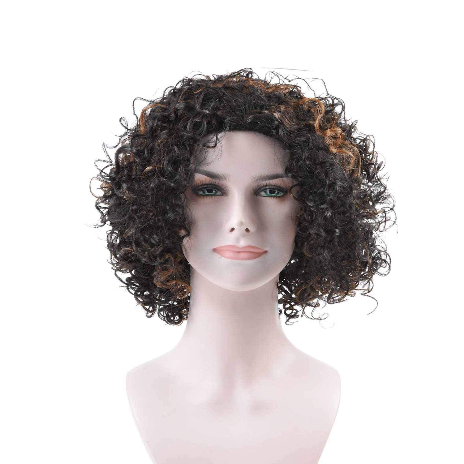 Tirrinia Synthetic Kinky Curly Half Wig - Short Afro Wigs for Women | Heat Resistant Daily Wear Wig in Brown/Black | Perfect for Cosplay, Daily Styling & Protective Hairstyles