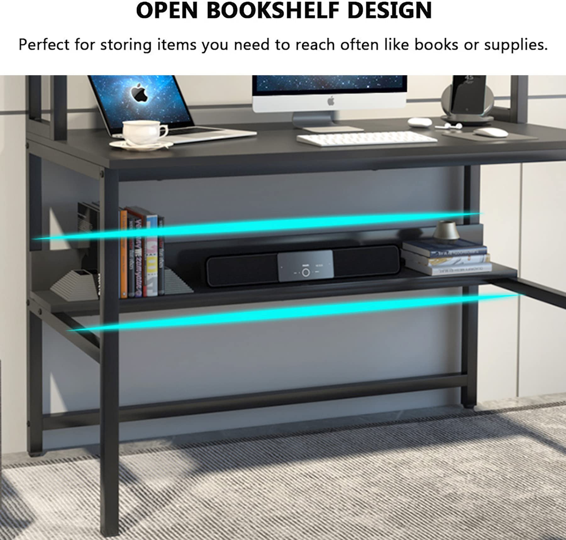 Black Computer Desk with Hutch & Bookshelves - 47