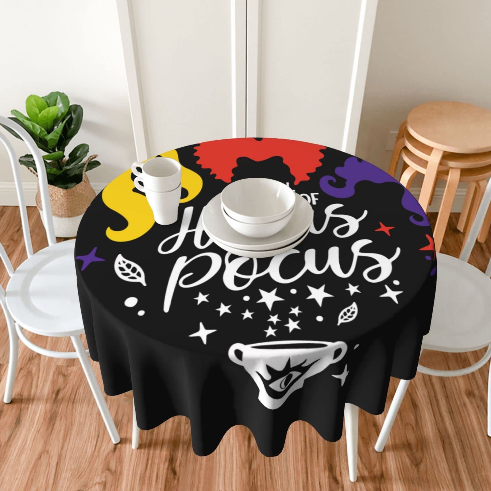 Hocus Pocus Halloween Tablecloth 60x60 Inch - Sanderson Sisters Design, Stain & Wrinkle Resistant Polyester - Perfect for Kitchen, Dining & Halloween Parties