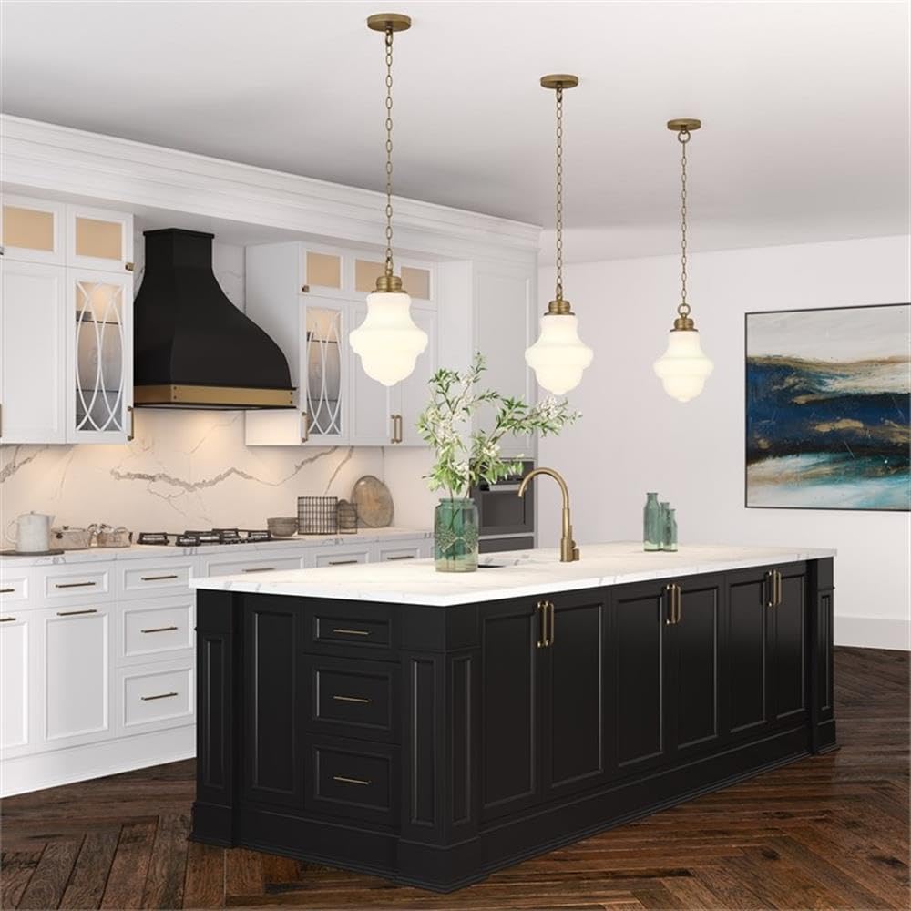 Henn&Hart 9 Inch Brass Metal and Glass Pendant Light Fixture - Vintage Industrial Ceiling Lighting for Dining Room, Kitchen, or Bedroom